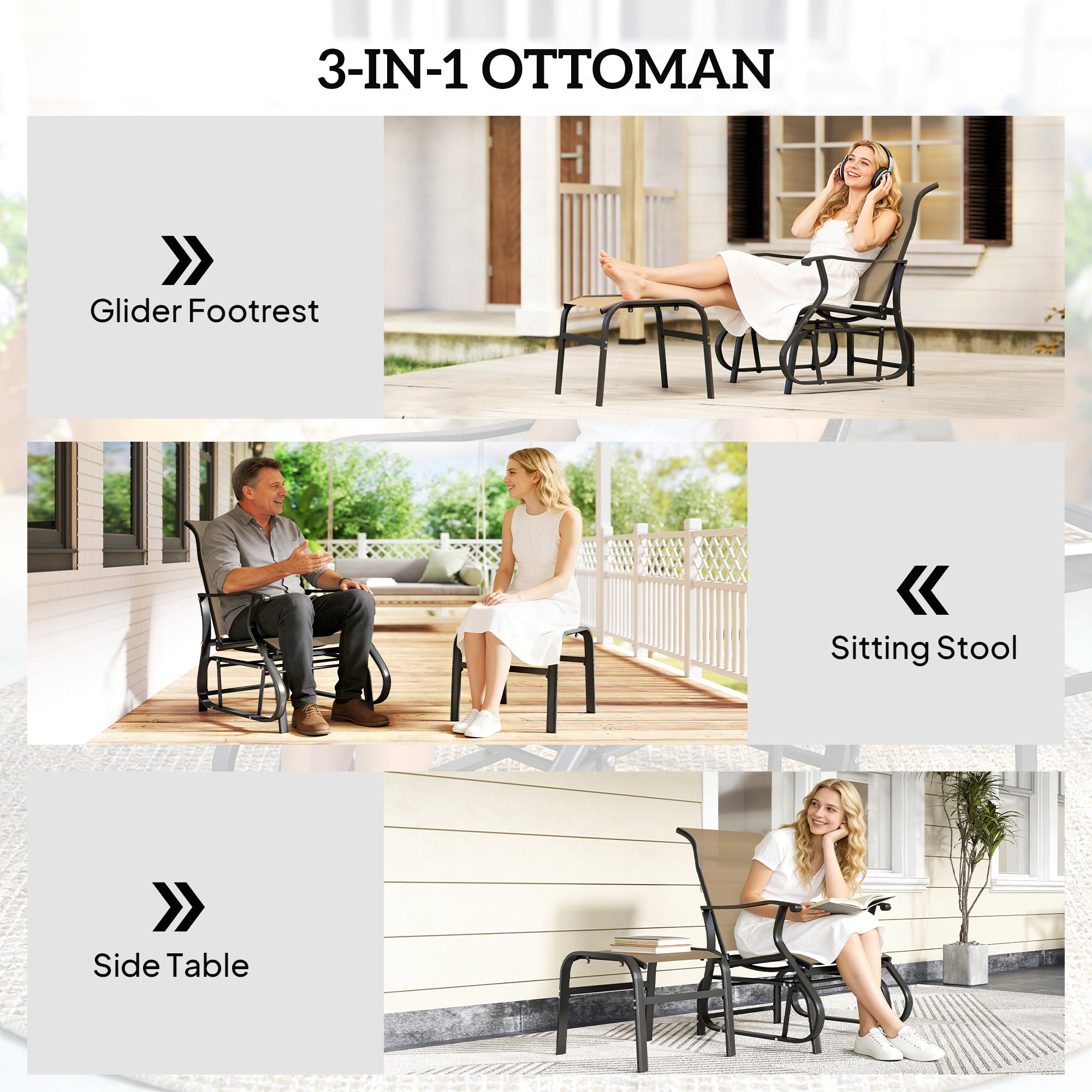 Outdoor Glider with Ottoman, Patio Glider Chair Set with High Back, Wide Seat for Porch, Garden, Backyard