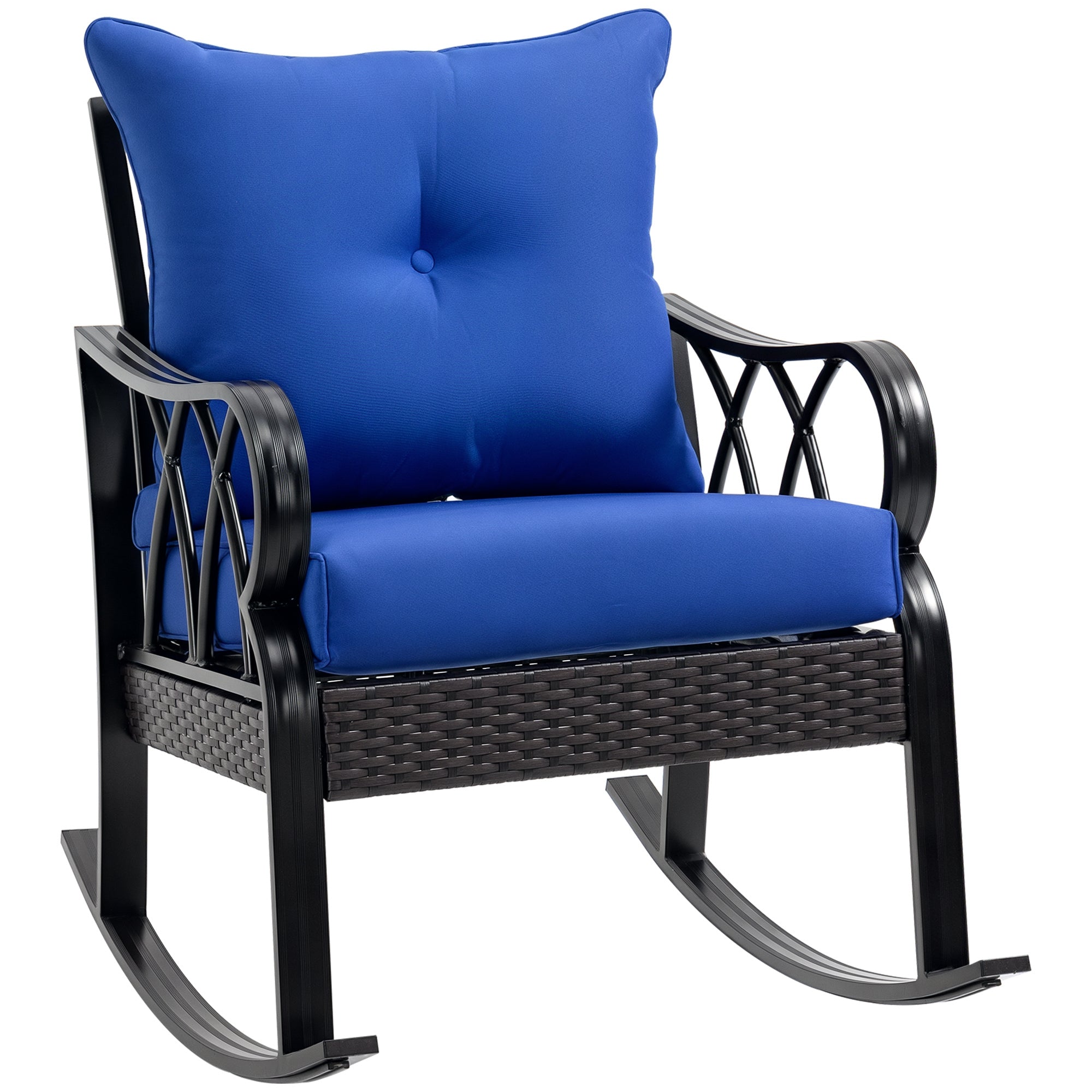 Outdoor Wicker Rocking Chair with Padded Cushions, Aluminum Furniture Rattan Porch Rocker Chair w/ Armrest for Garden, Patio, and Backyard