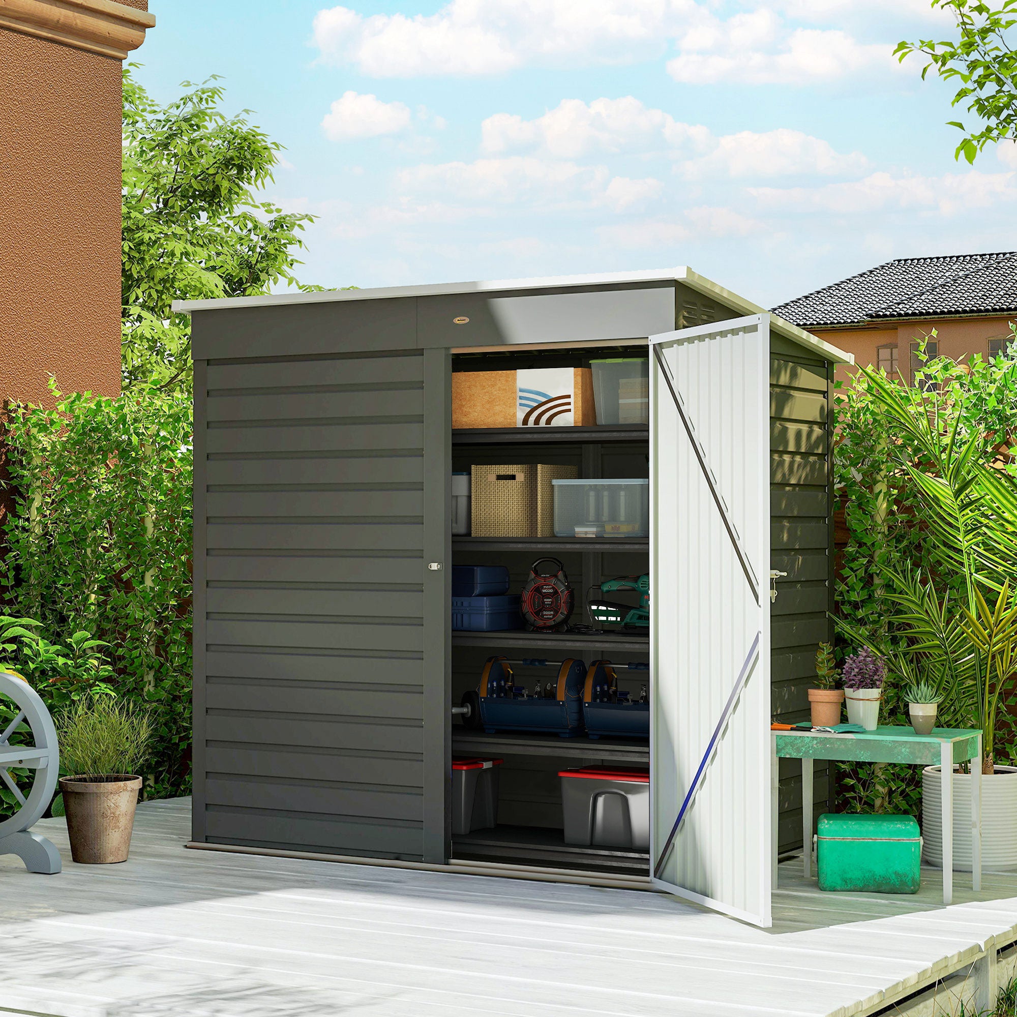 6' x 4' Outdoor Garden Shed, Metal Storage Shed with Lockable Door and Gloves for Backyard Garden Patio