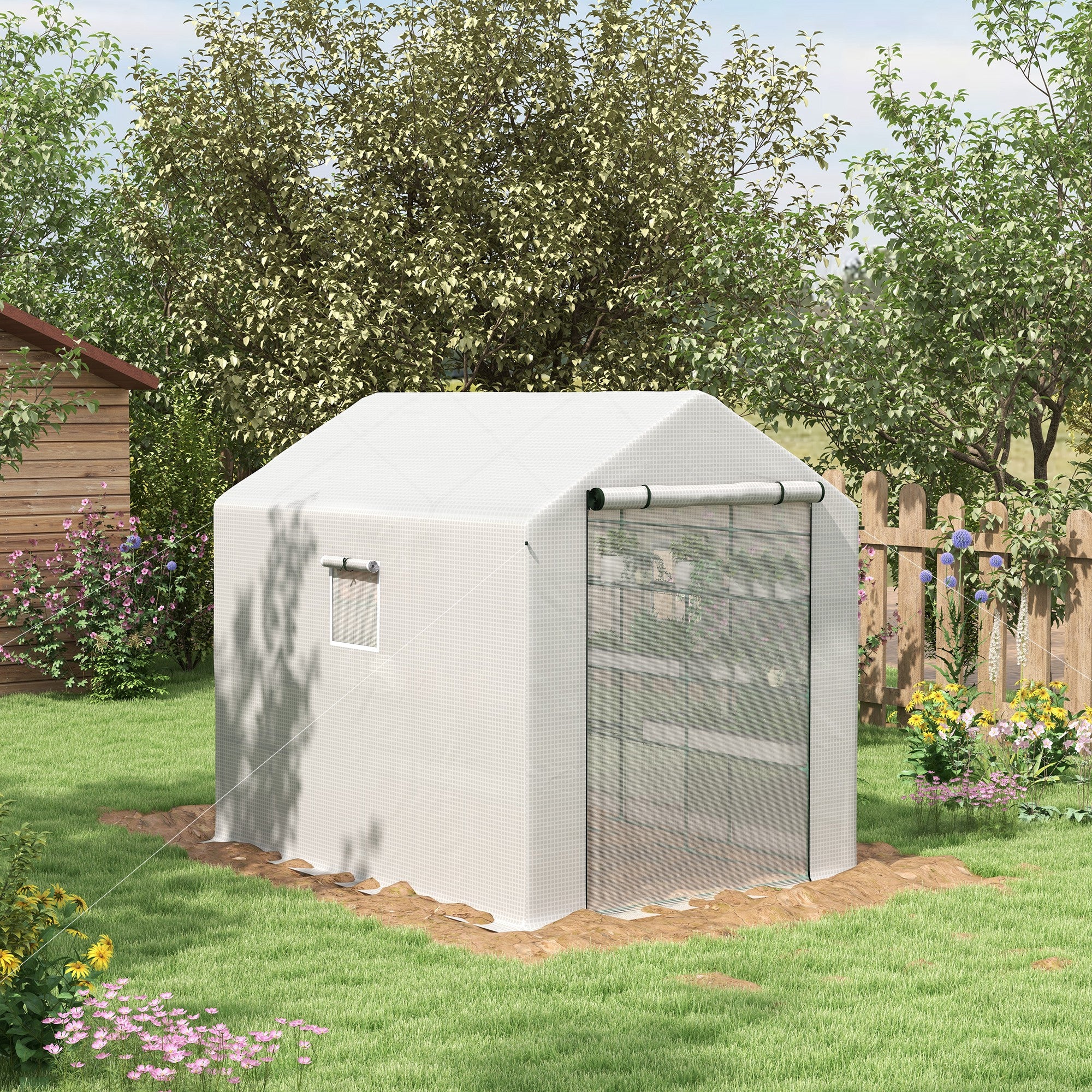 8' x 6' x 7' Temporary Greenhouse for Growing Flowers with Mesh Door & Windows