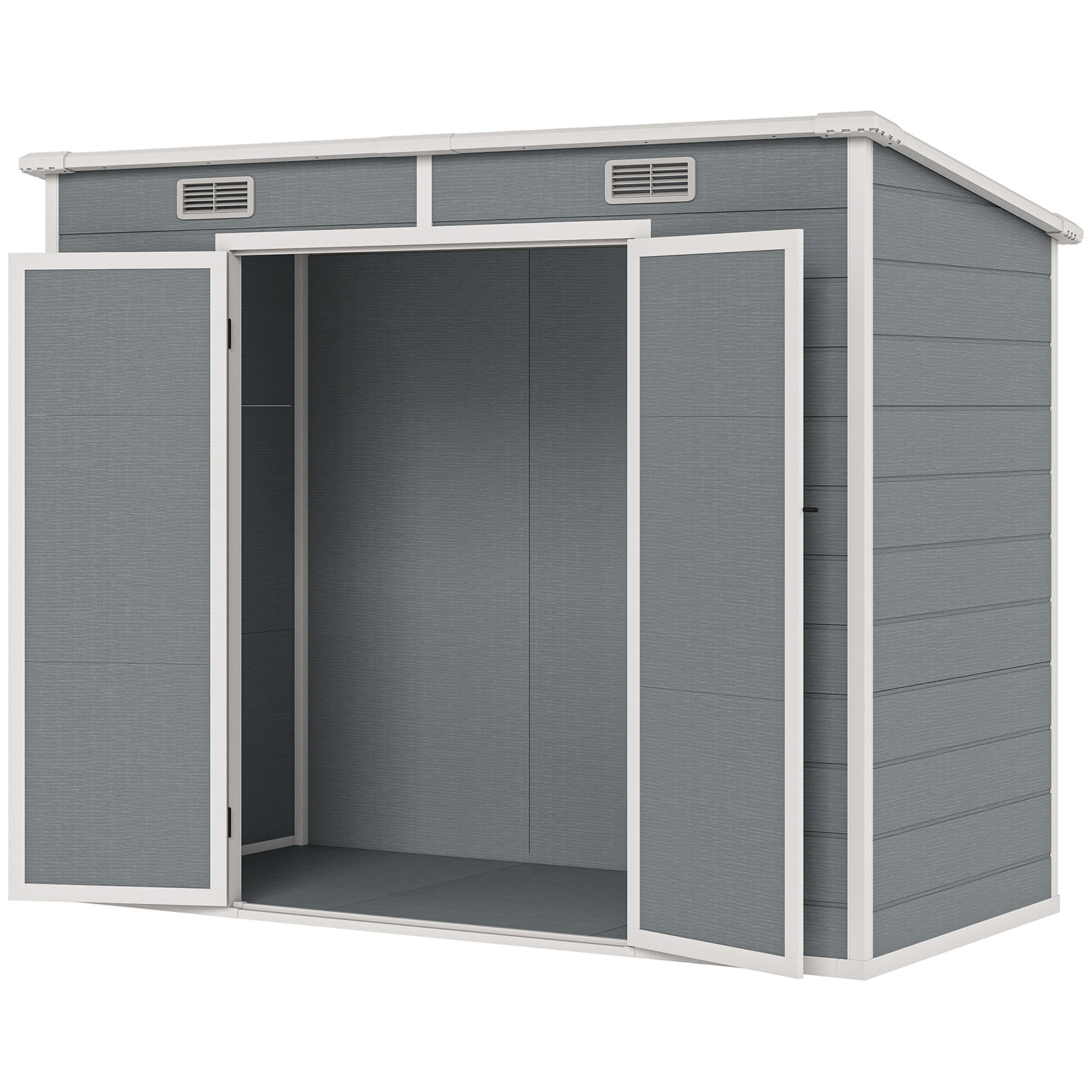 8' x 4' Plastic Outdoor Storage Shed with Floor, Window, Lockable Doors and Vents for Backyard Patio Lawn