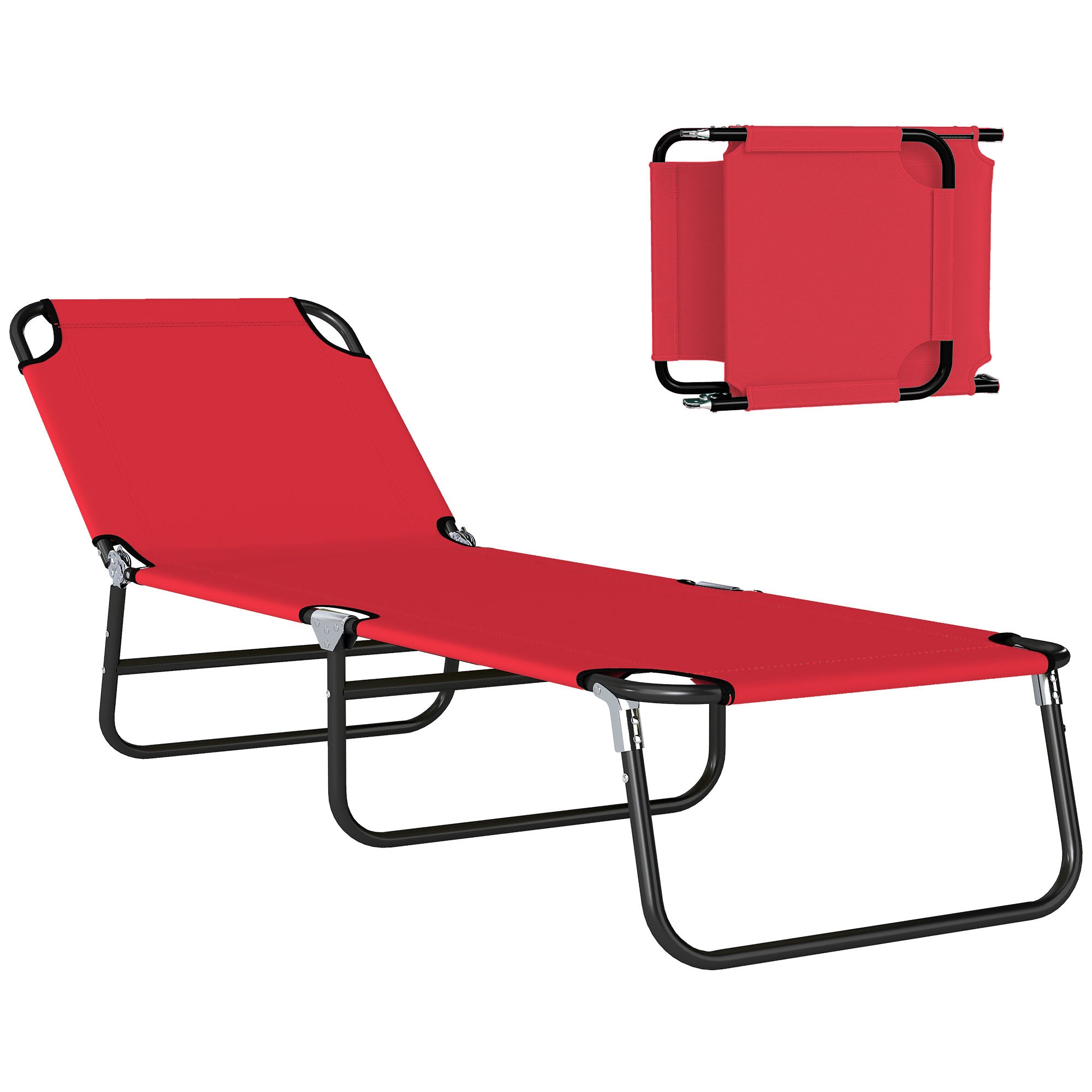 Folding Chaise Lounge Pool Chairs, Outdoor Sun Tanning Chairs with 5-Level Reclining Back, Steel Frame for Beach, Yard, Patio