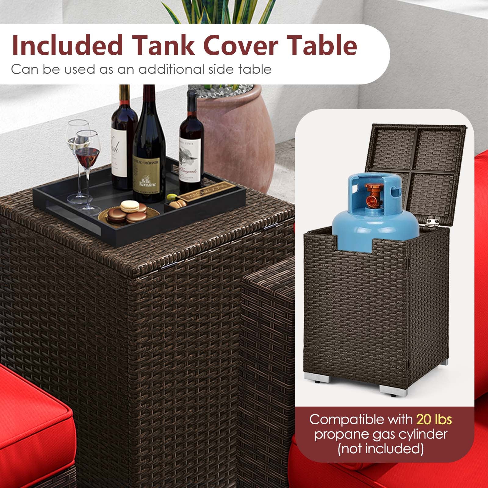 7 Pieces Outdoor Furniture Set with 32 Inch Fire Pit Table and Propane Tank Cover