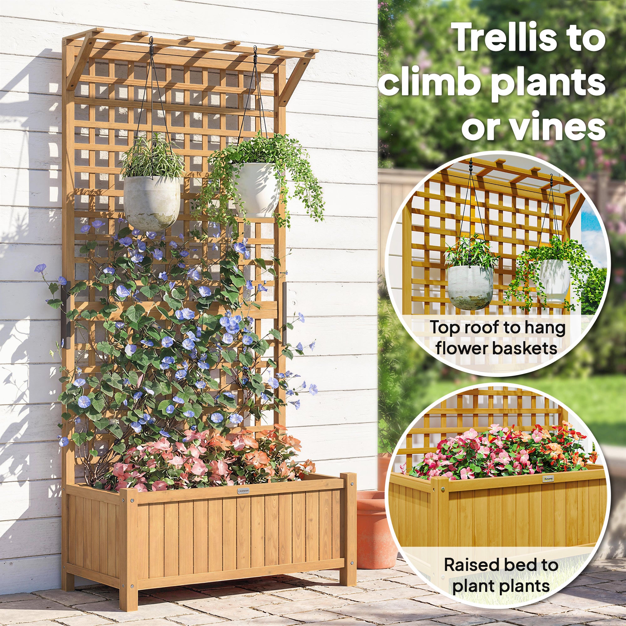 Wood Planter with Trellis for Vine Climbing, Raised Garden Bed, Privacy Screen for Backyard, Patio