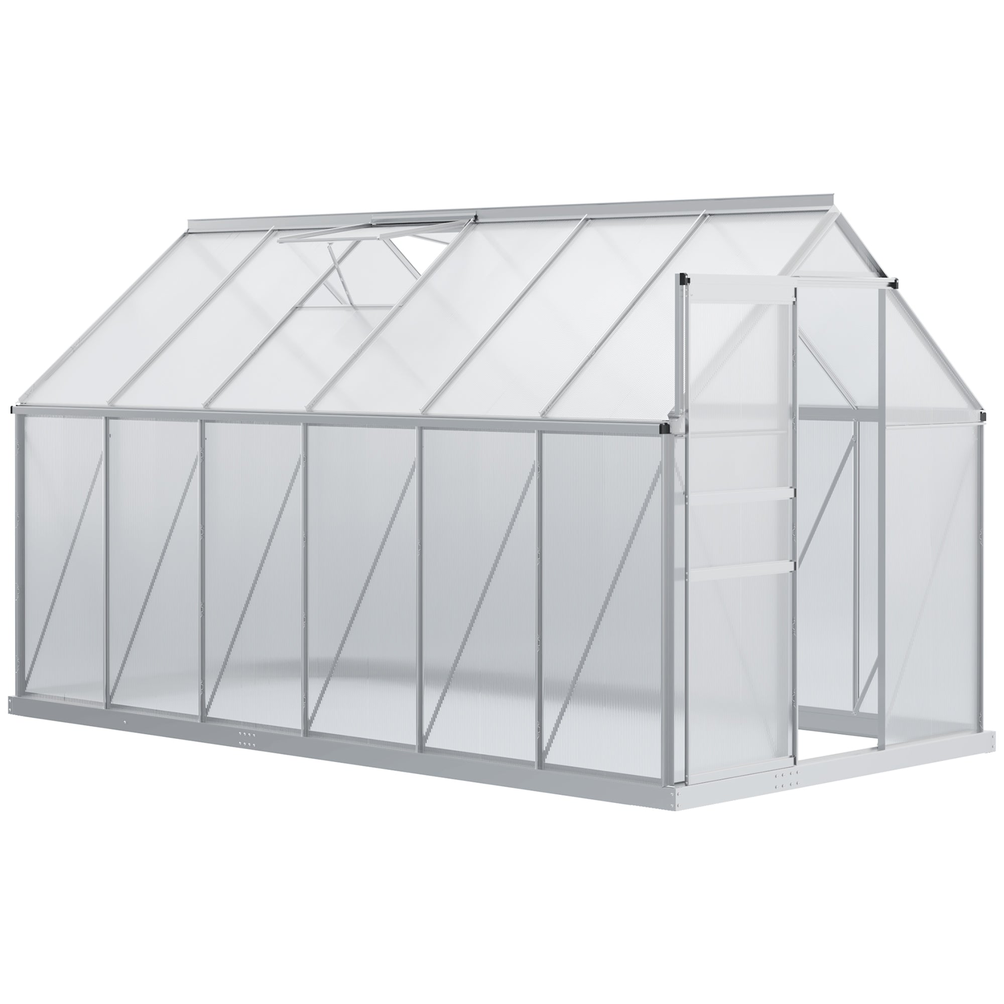 6' x 6' x 6.5' Polycarbonate Greenhouse with Aluminum Frame, Walk-in Heavy Duty Green House with Adjustable Roof Vent, Rain Gutter and Sliding Door for Winter, Silver