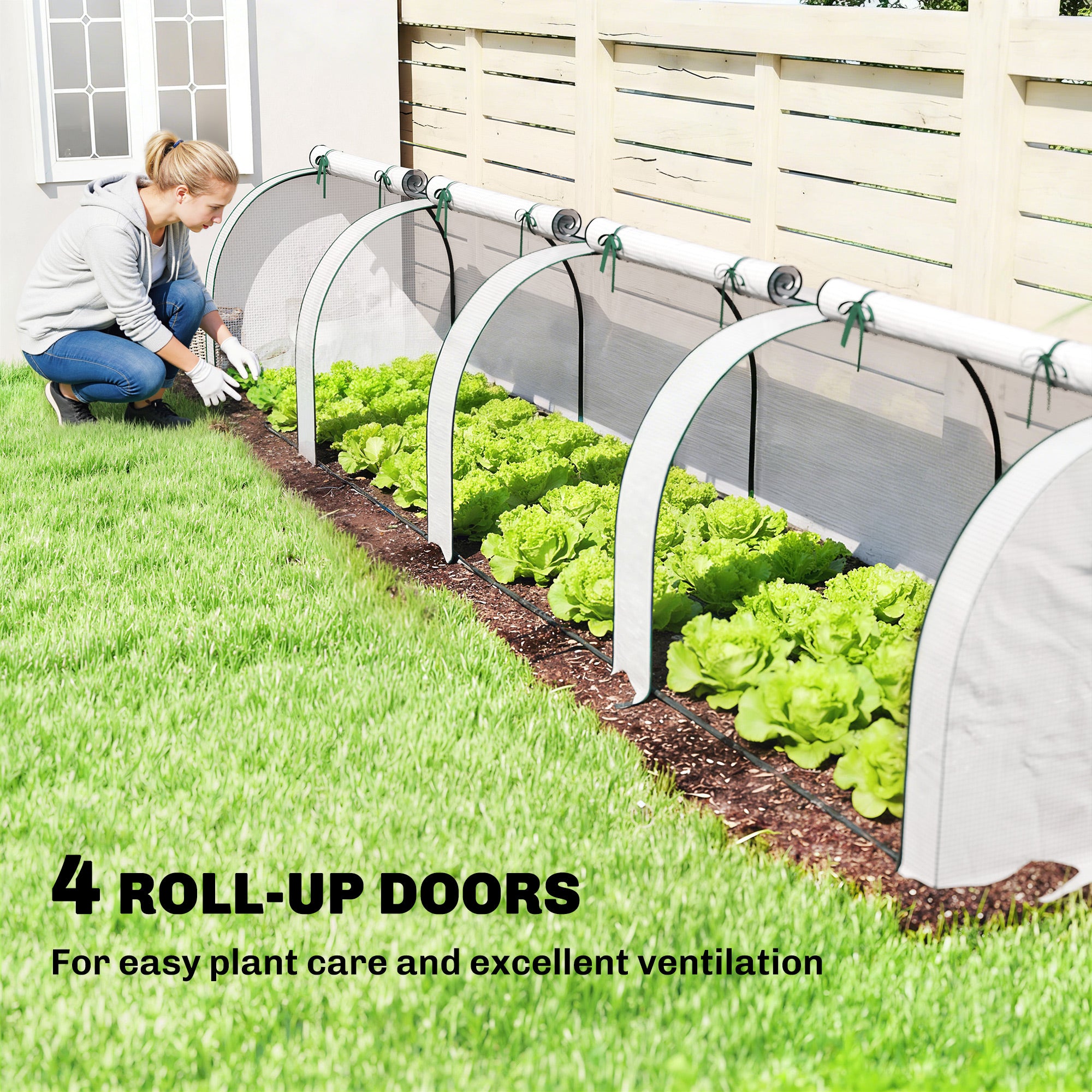 Mini Greenhouse, Portable Greenhouse with 4 Roll-Up Doors, PE Cover, 177.2" x 39.4" x 31.5"
