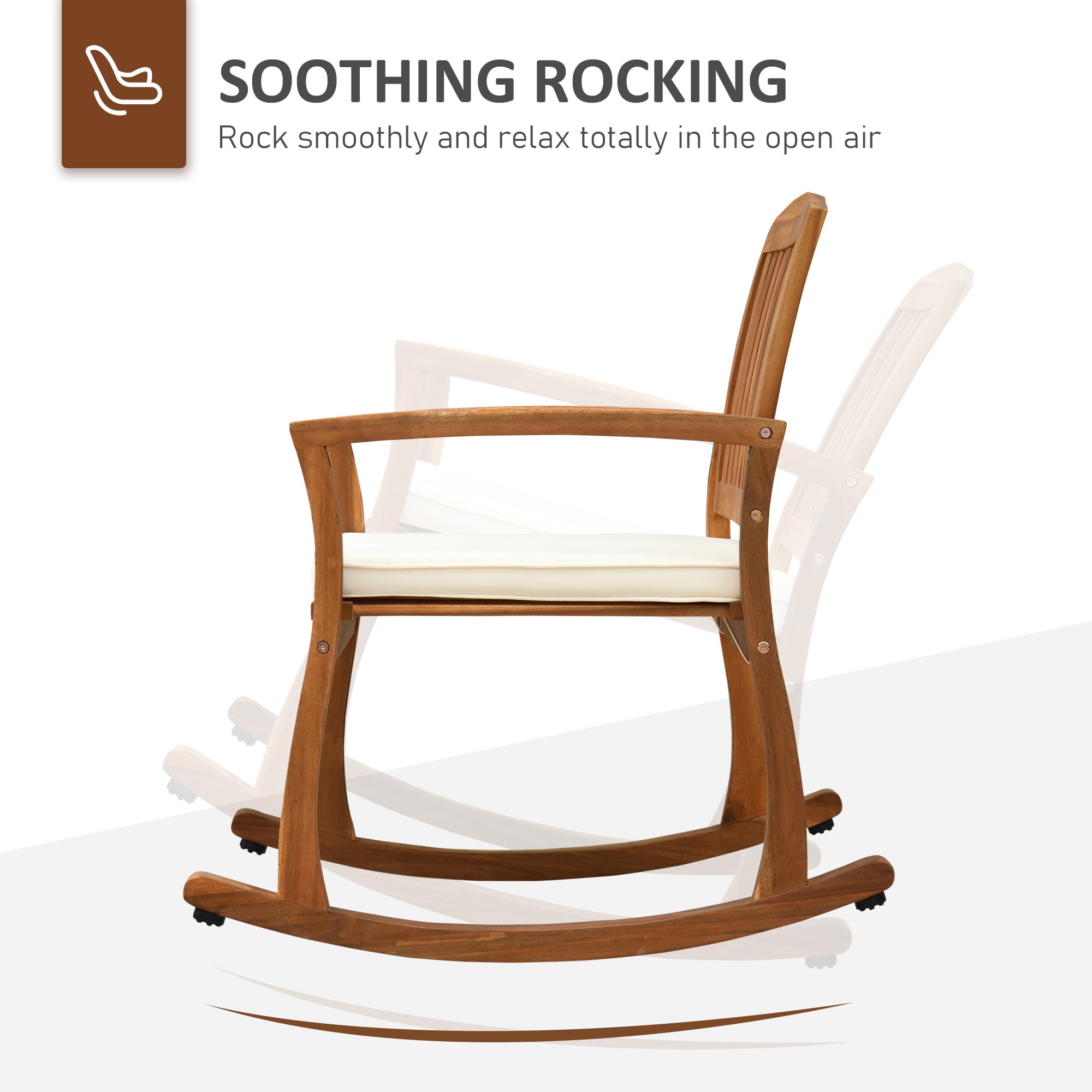 Outdoor Rocking Chair with Cushion, Acacia Wood Patio Rocker for Backyard, Patio, Home, Teak Tone