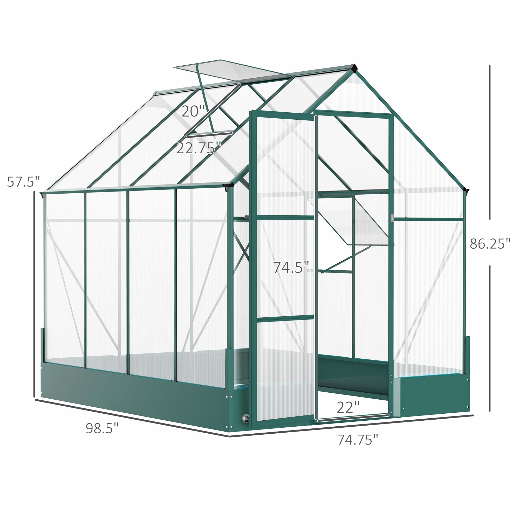 8' x 6' Greenhouse for Outdoors, Polycarbonate Greenhouse with Roof Vent and Rain Gutter, Aluminum Walk-in Green House for Outside for Patio Backyard Garden, Green