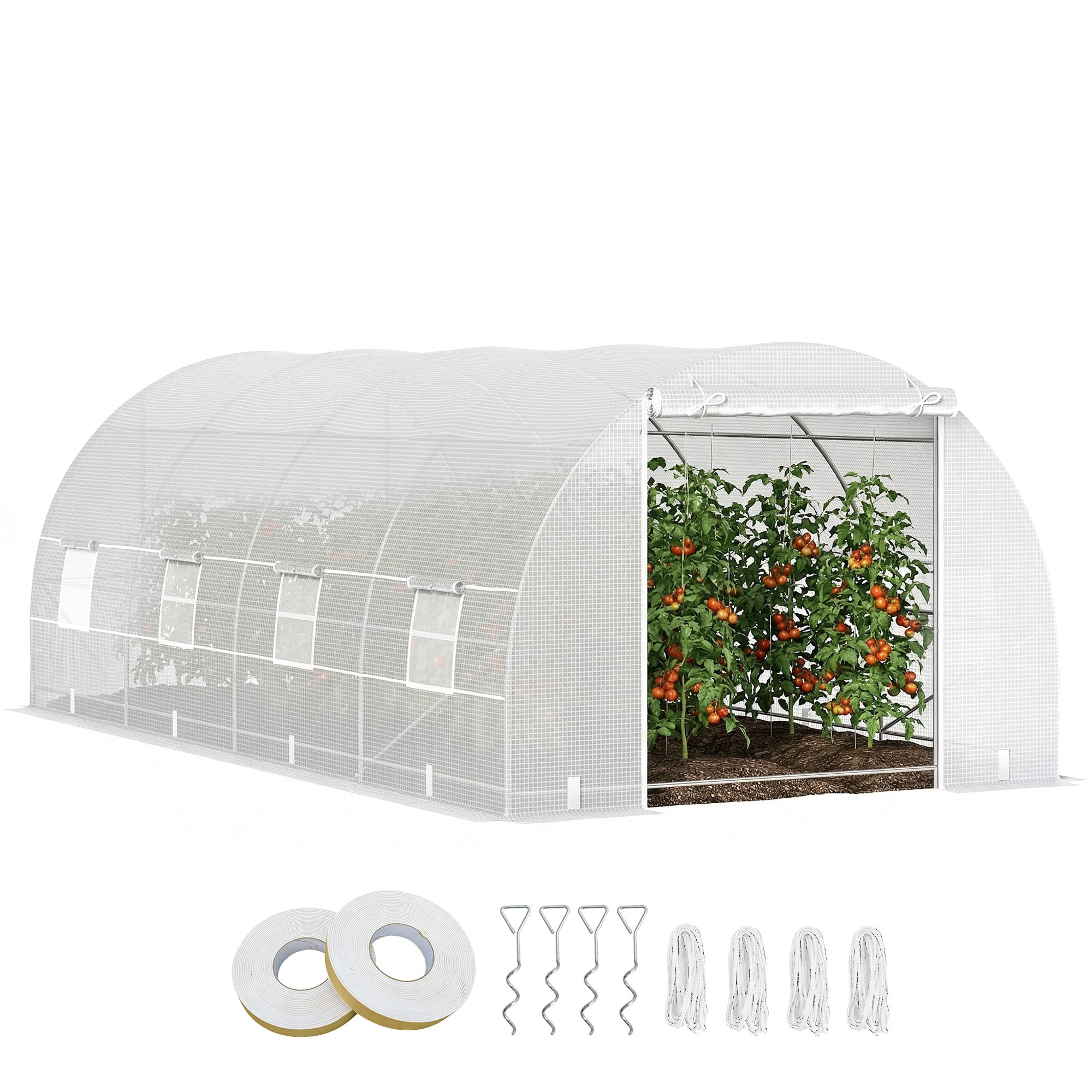 20' x 10' x 7' Walk-In Tunnel Greenhouse with Zippered Door & 8 Mesh Windows, Large Garden Green House Kit, Galvanized Steel Frame