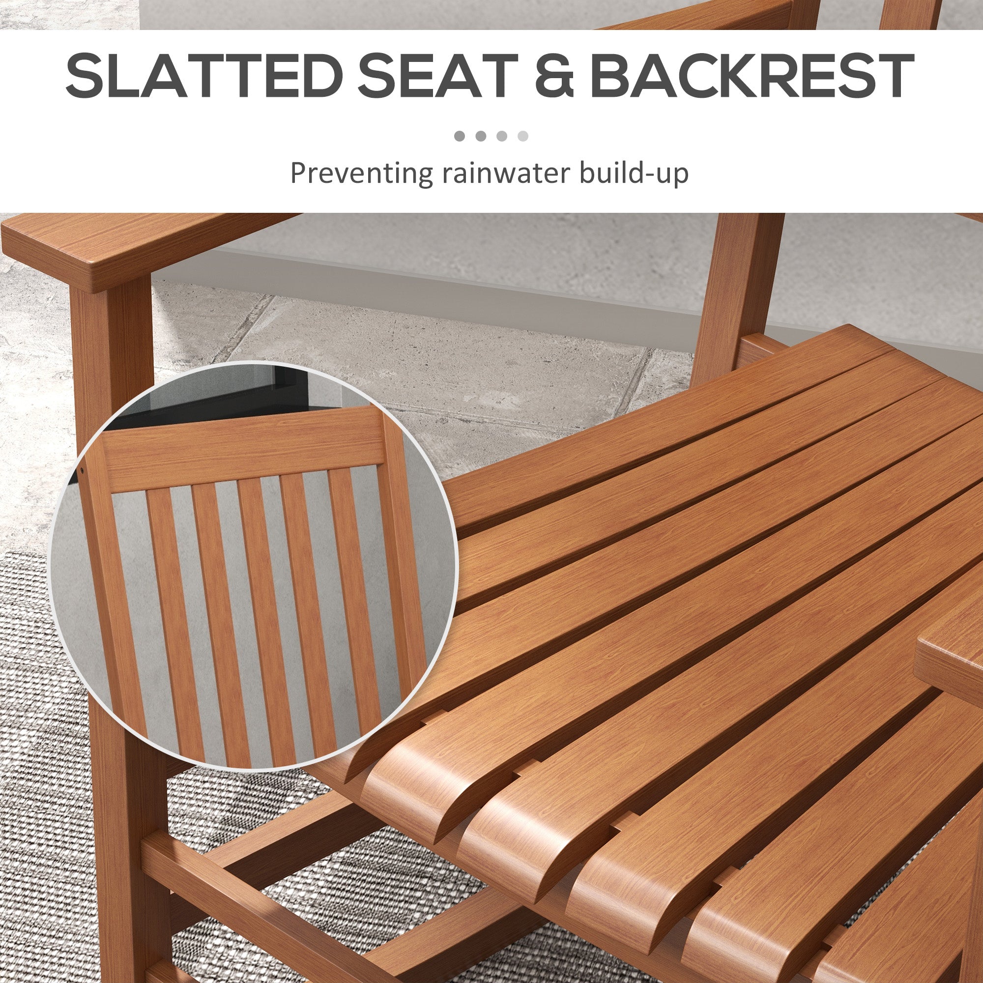 Outdoor Rocking Chair Set of 2 with Side Table, Patio Wooden Rocking Chair with Smooth Armrests, High Back for Garden, Balcony, Porch, Supports Up to 352 lbs.
