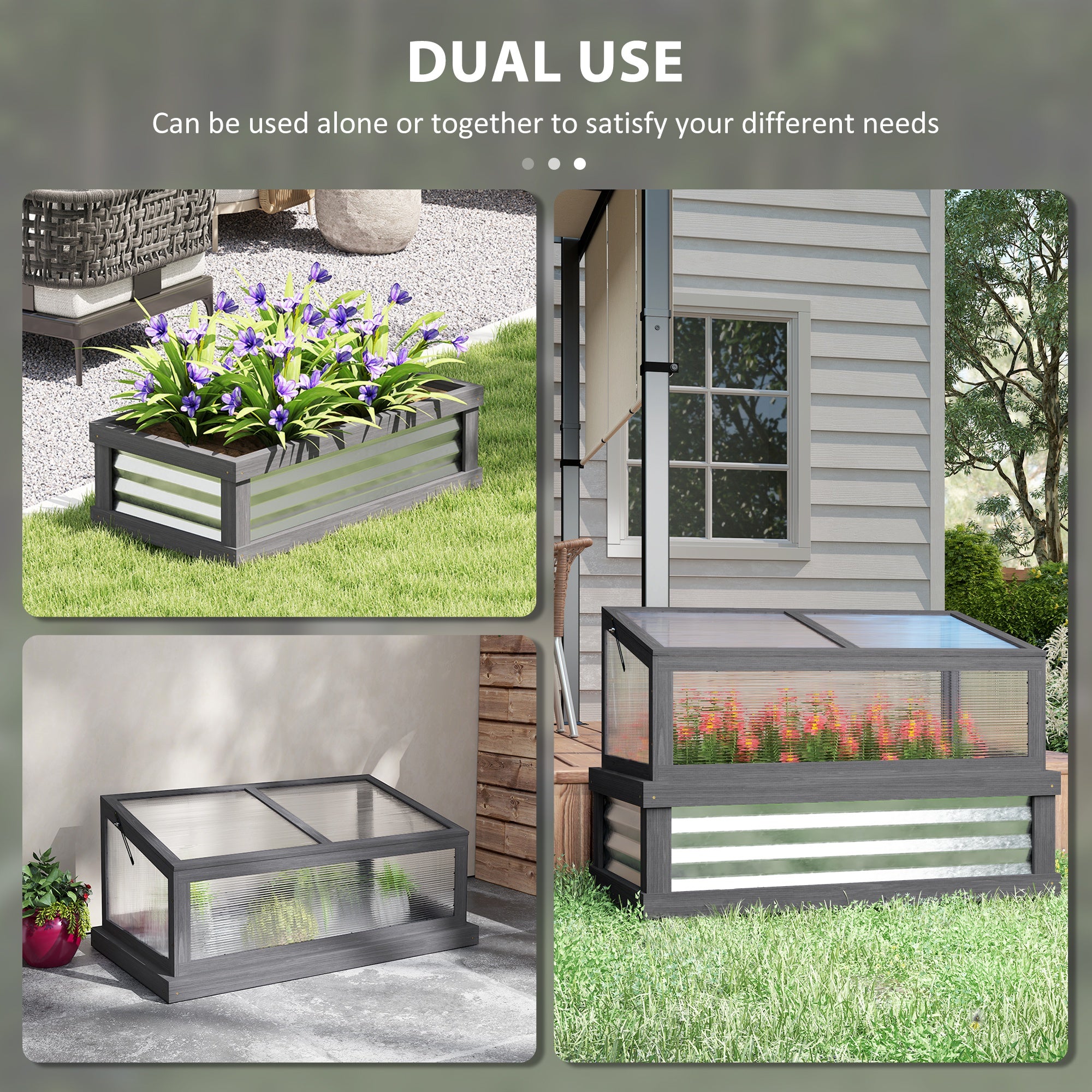 Raised Garden Flower Bed Kit with Lean-to Greenhouse, Wooden Cold Frame Planter, 41" x 22.5" x 28.25"