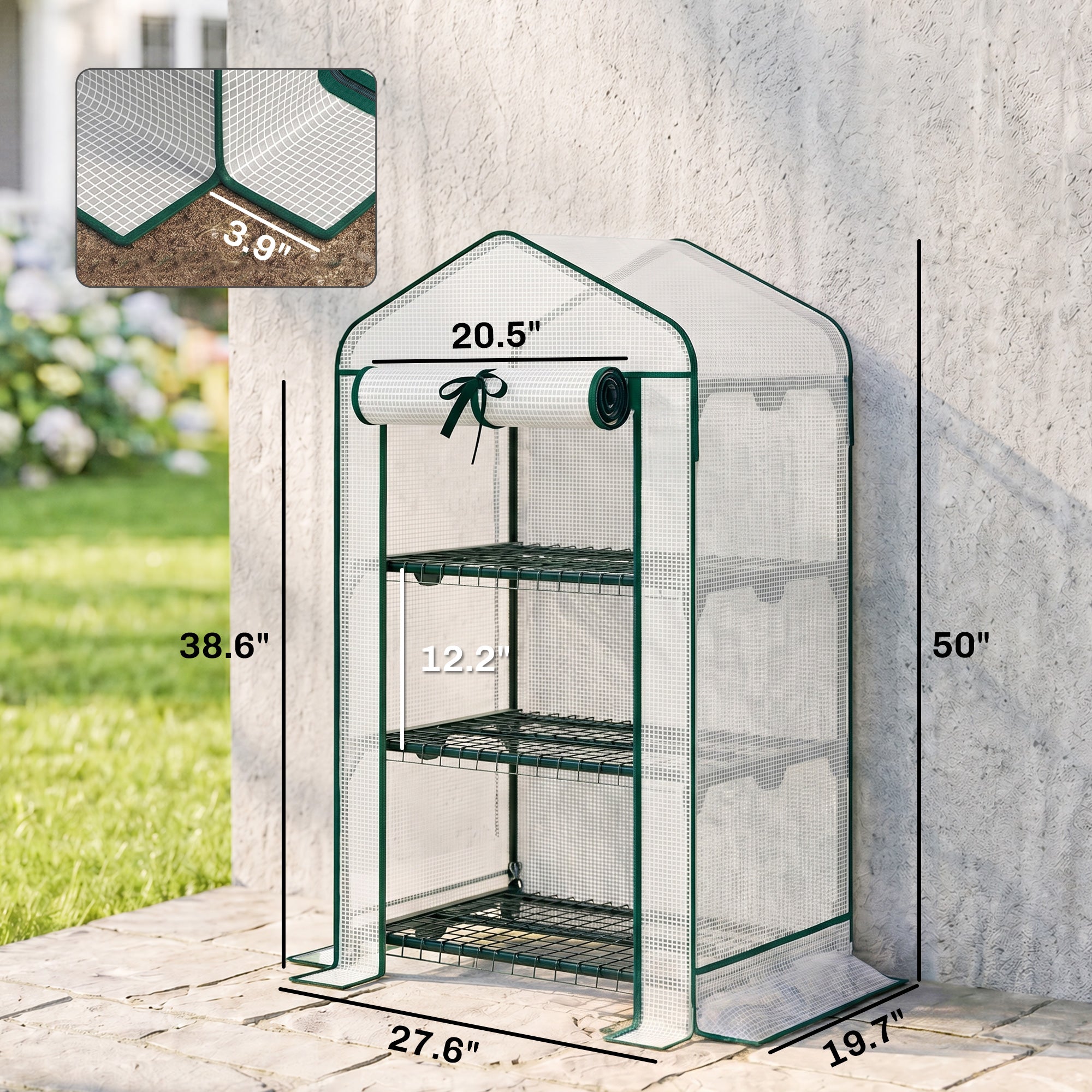 Mini Greenhouse with Screen Roof, Portable Small Greenhouse with Roll-Up Zipper Door, 27.6" x 19.7" x 50"