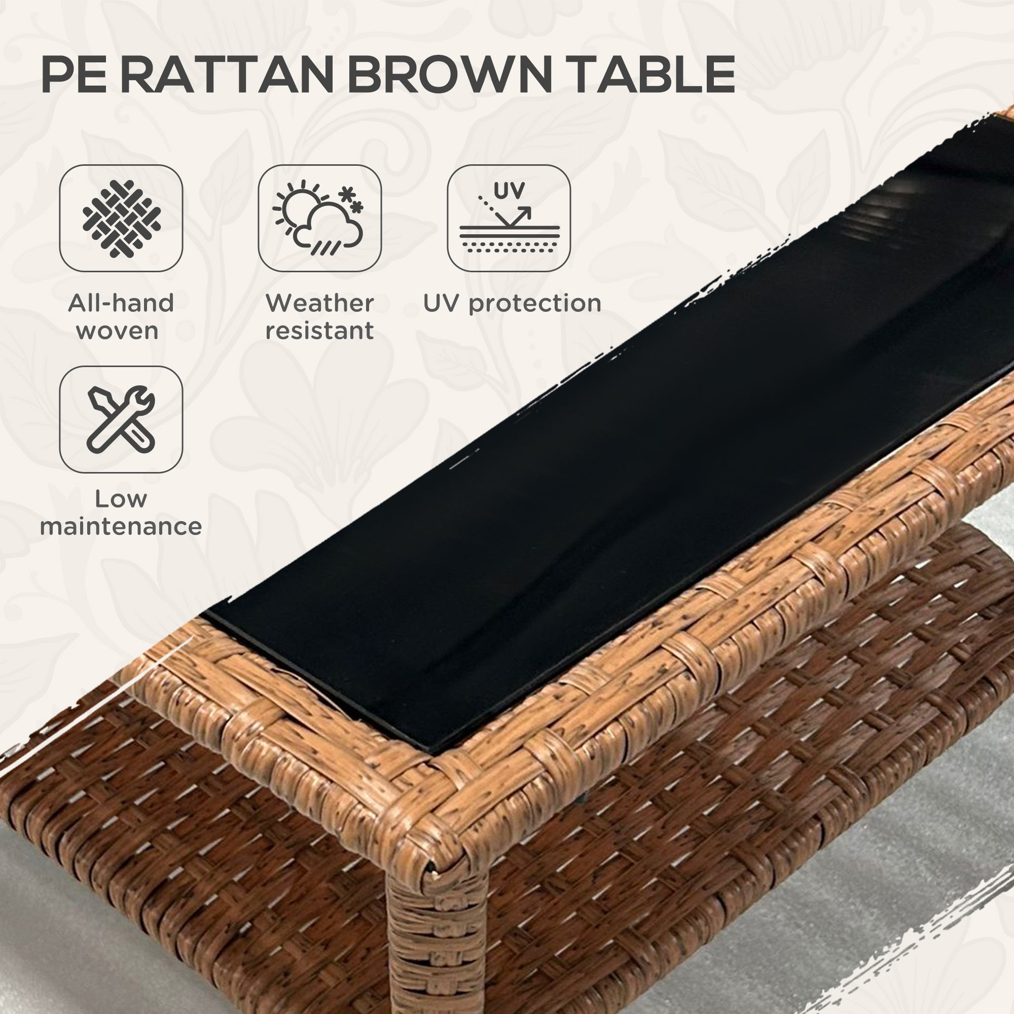 Rattan Side Table, Outdoor End Table with Storage Shelf, Aluminum Frame Square, Coffee Table with Tempered Glass Top