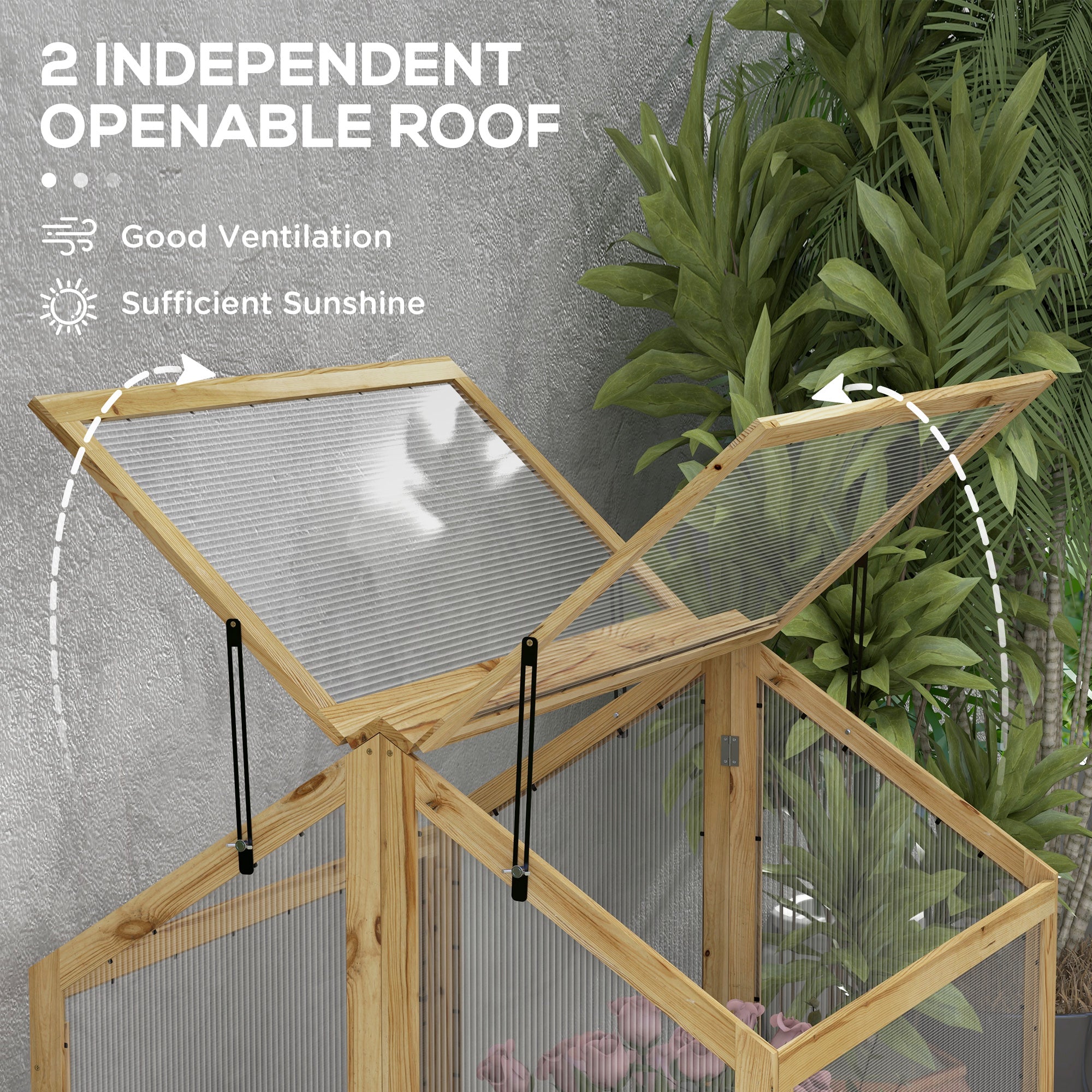 Raised Garden Flower Bed Kit with Greenhouse, Wooden Cold Frame Planter, 35.5" x 31.5" x 36"