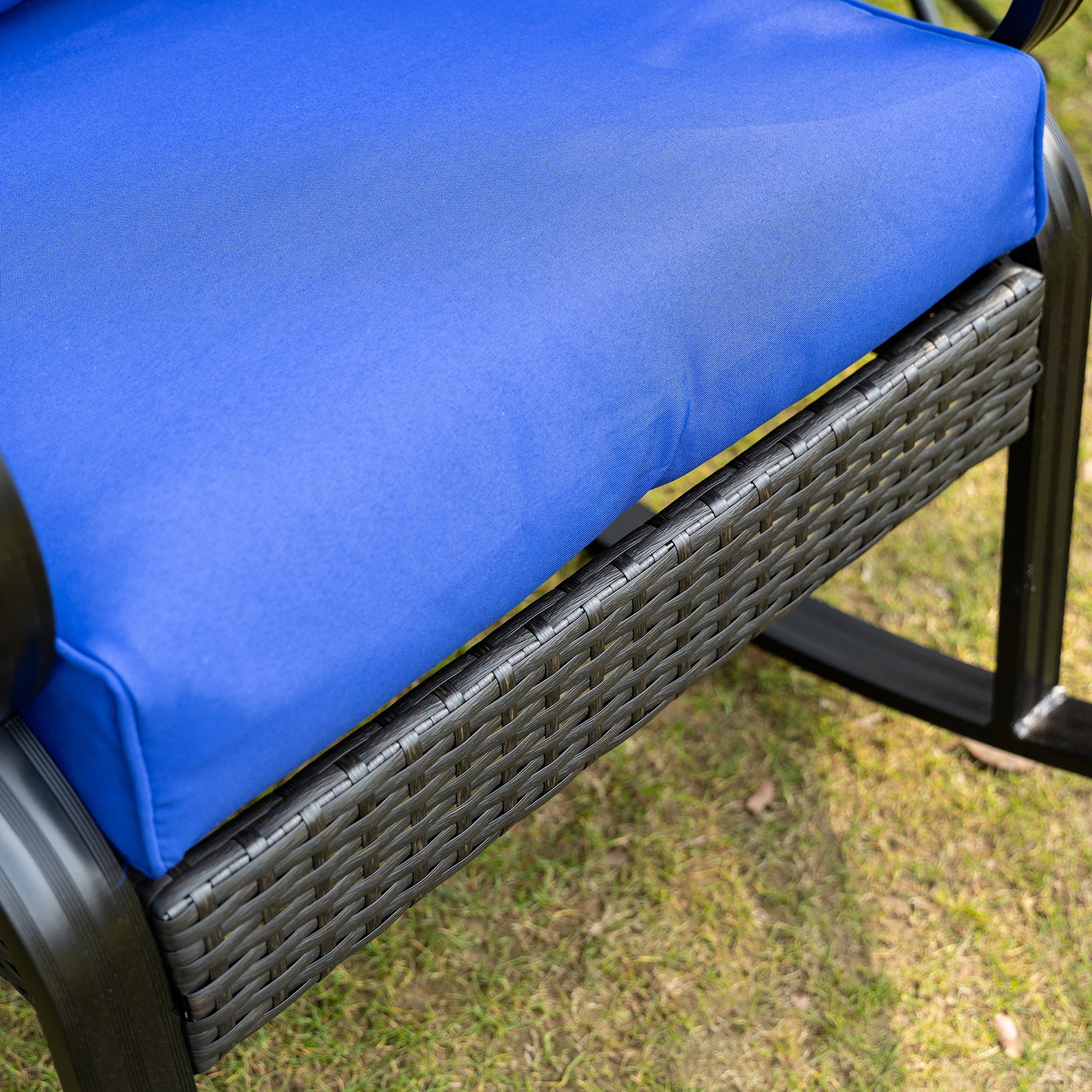 Outdoor Wicker Rocking Chair with Padded Cushions, Aluminum Furniture Rattan Porch Rocker Chair w/ Armrest for Garden, Patio, and Backyard