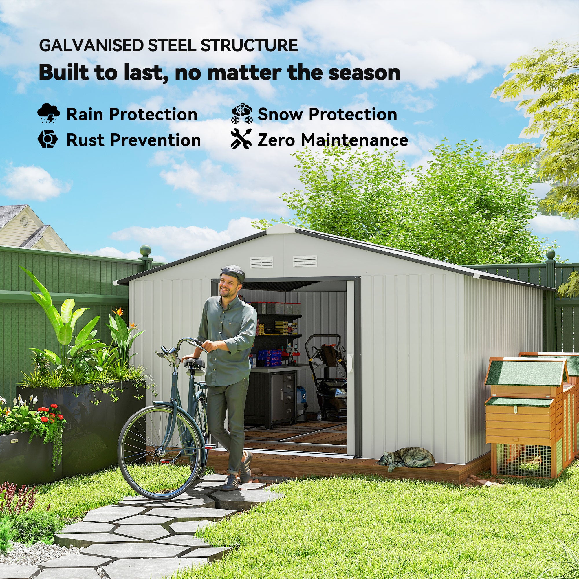 Garden Metal Shed, Storage Shed Utility Storage with Double Locking Doors for Bike, Yard Tools