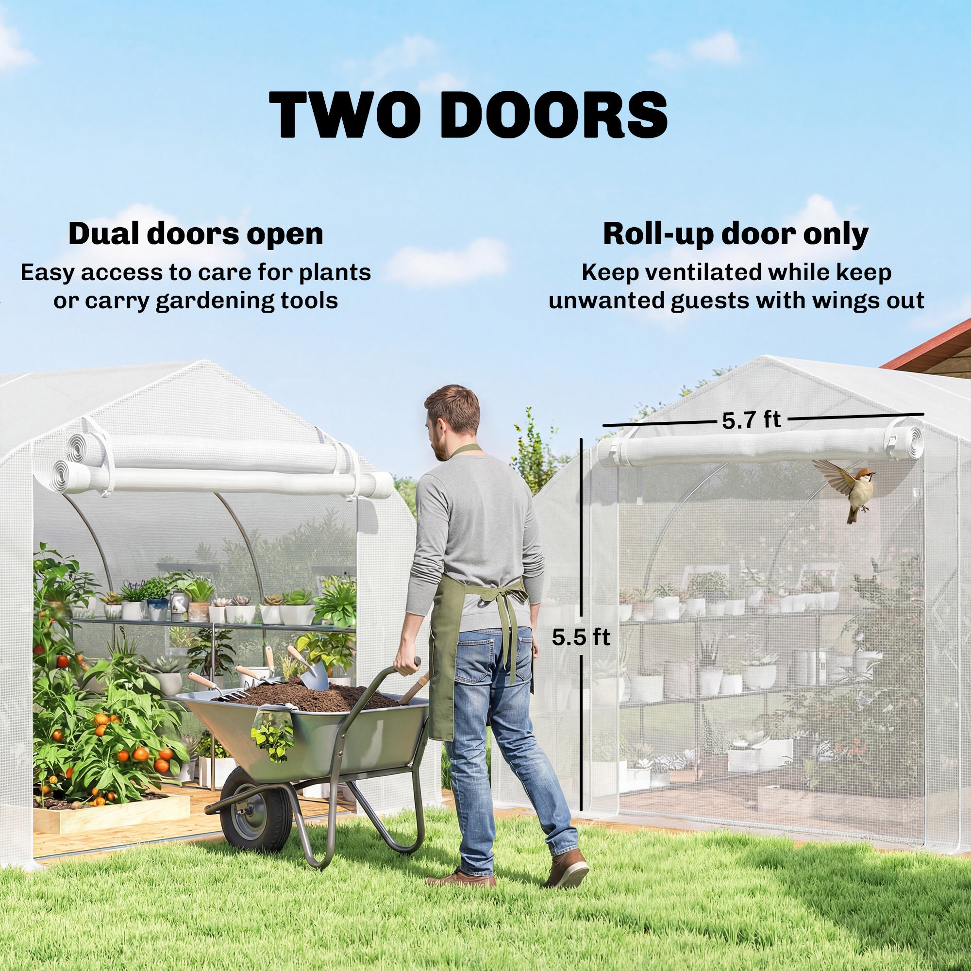 10'x11'x6' Walk-in Tunnel Greenhouse with Shelves, Mesh Door and Windows, Plant Hot House with PE Cover