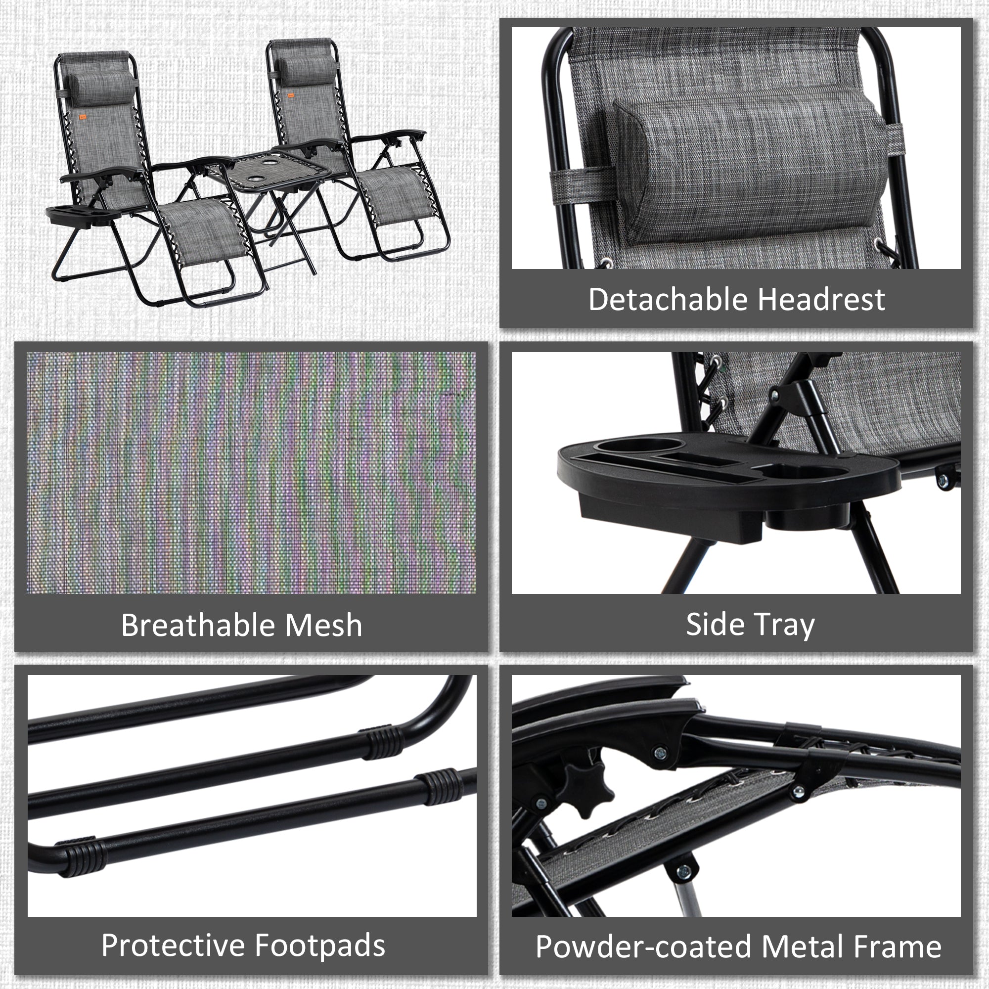 Zero Gravity Chair Set with Side Table, Folding Reclining Chair with Cupholders & Pillows, Adjustable Lounge Chairs for Pool, Backyard, Lawn, Beach