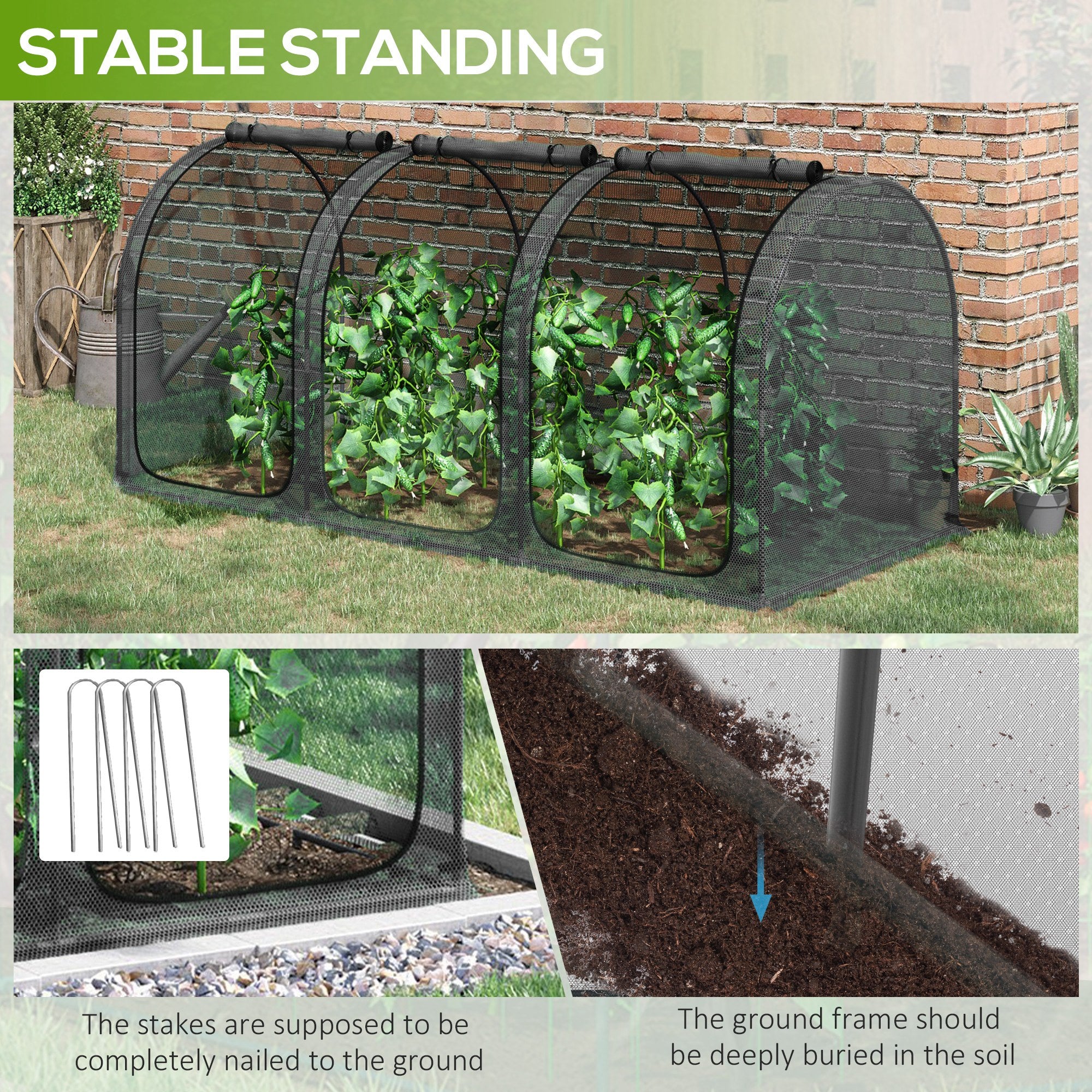 9' x 4' Crop Cage, Plant Protection Tent with Three Zippered Doors, Steel Frame, Storage Bag and 4 Ground Stakes, for Garden, Yard, Lawn