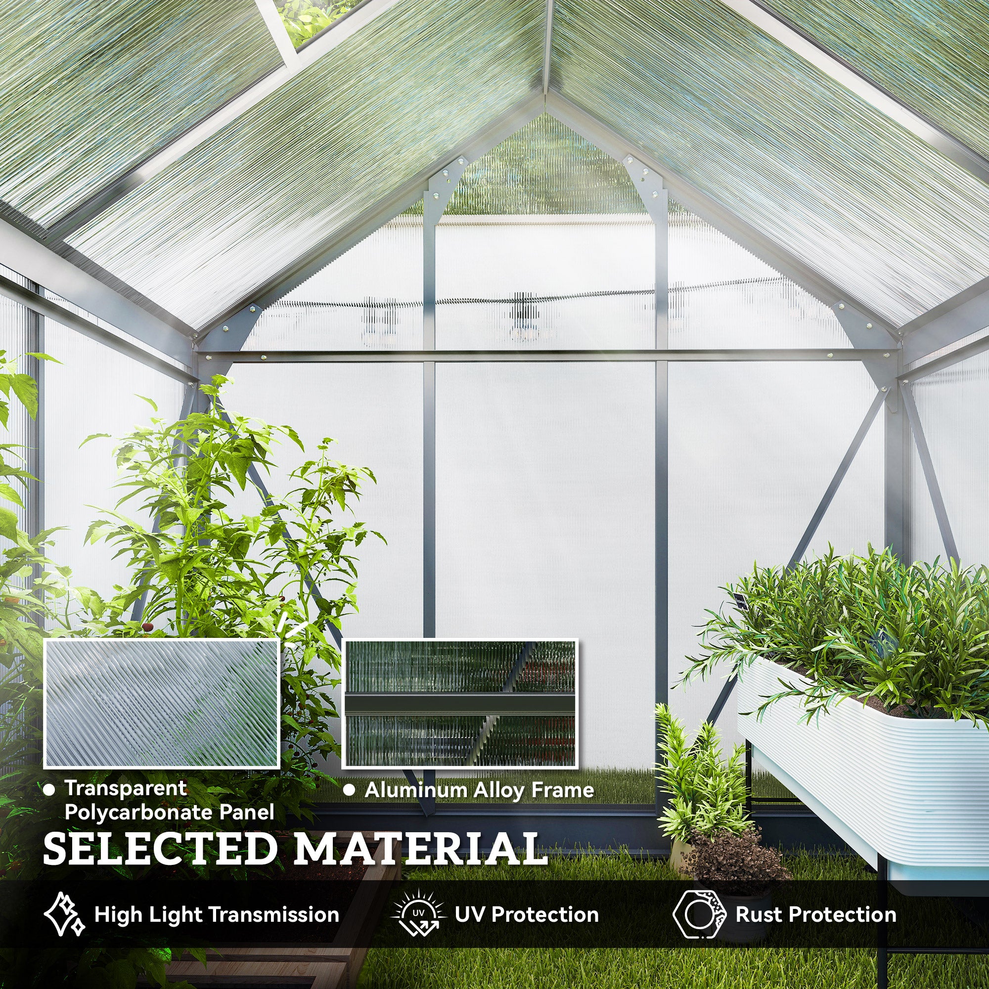 6' x 4' Greenhouse for Outdoors, Polycarbonate Greenhouse with Rain Gutter and Roof Vent, Aluminum Walk-in Green Houses for Outside for Patio Backyard Garden
