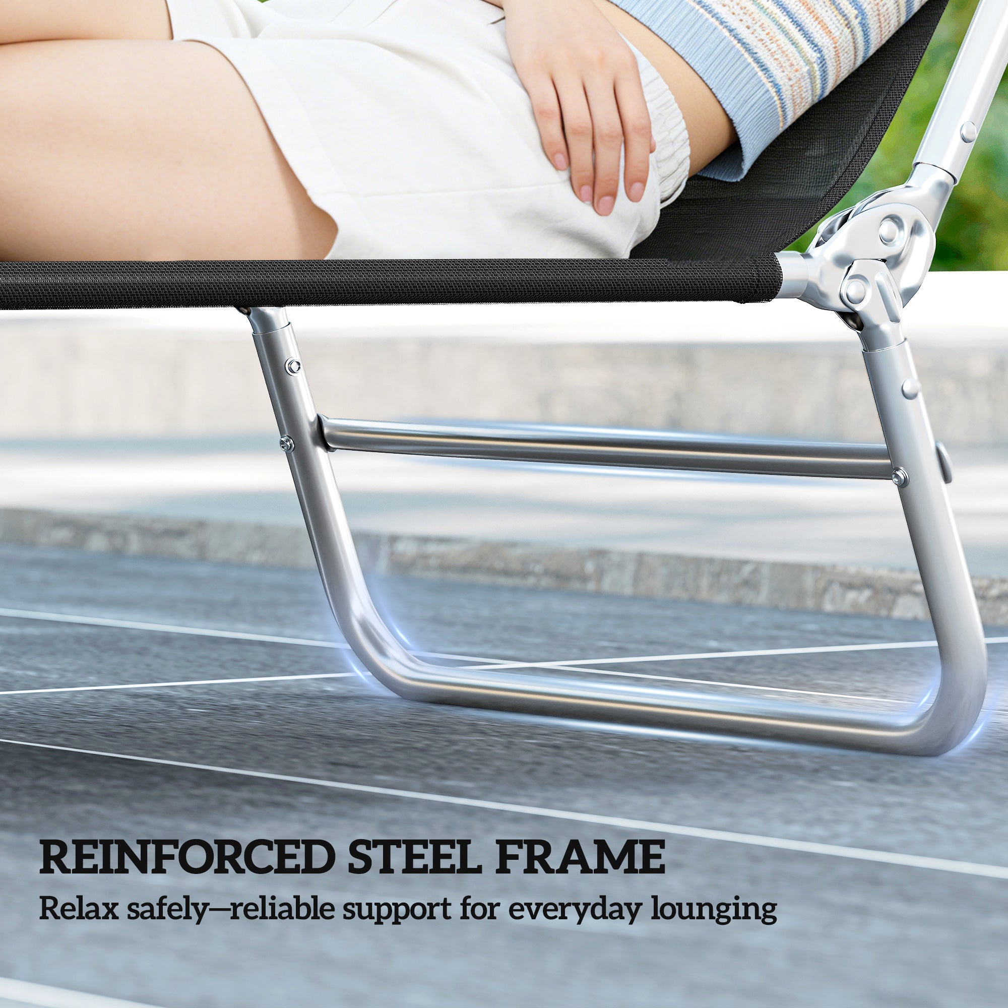 Folding Chaise Lounge Chair, Portable Tanning Chair with Adjustable Backrest, Pillow for Beach Poolside Patio