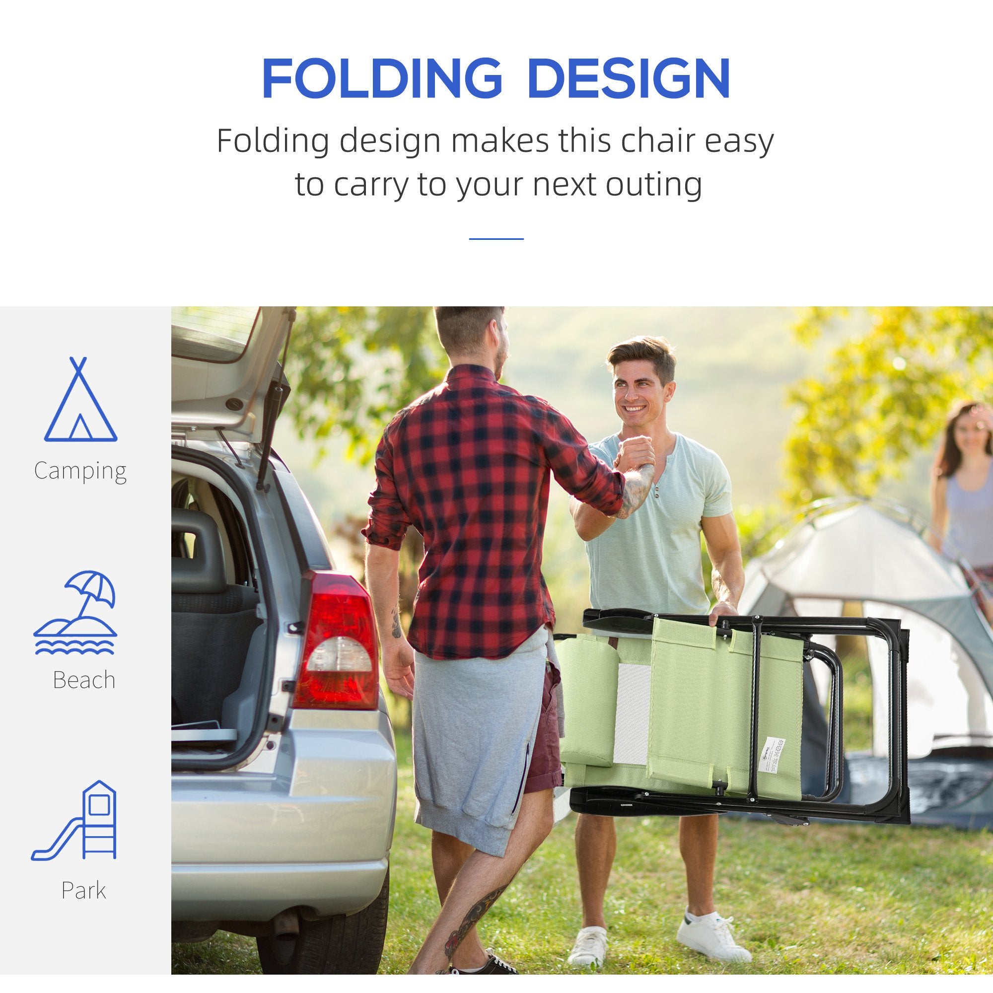 Folding Patio Dining Chairs Set of 2, Outdoor Deck Chair with Removable Headrest, Camping Chair with Adjustable Sling Back for Garden, Backyard, Lawn