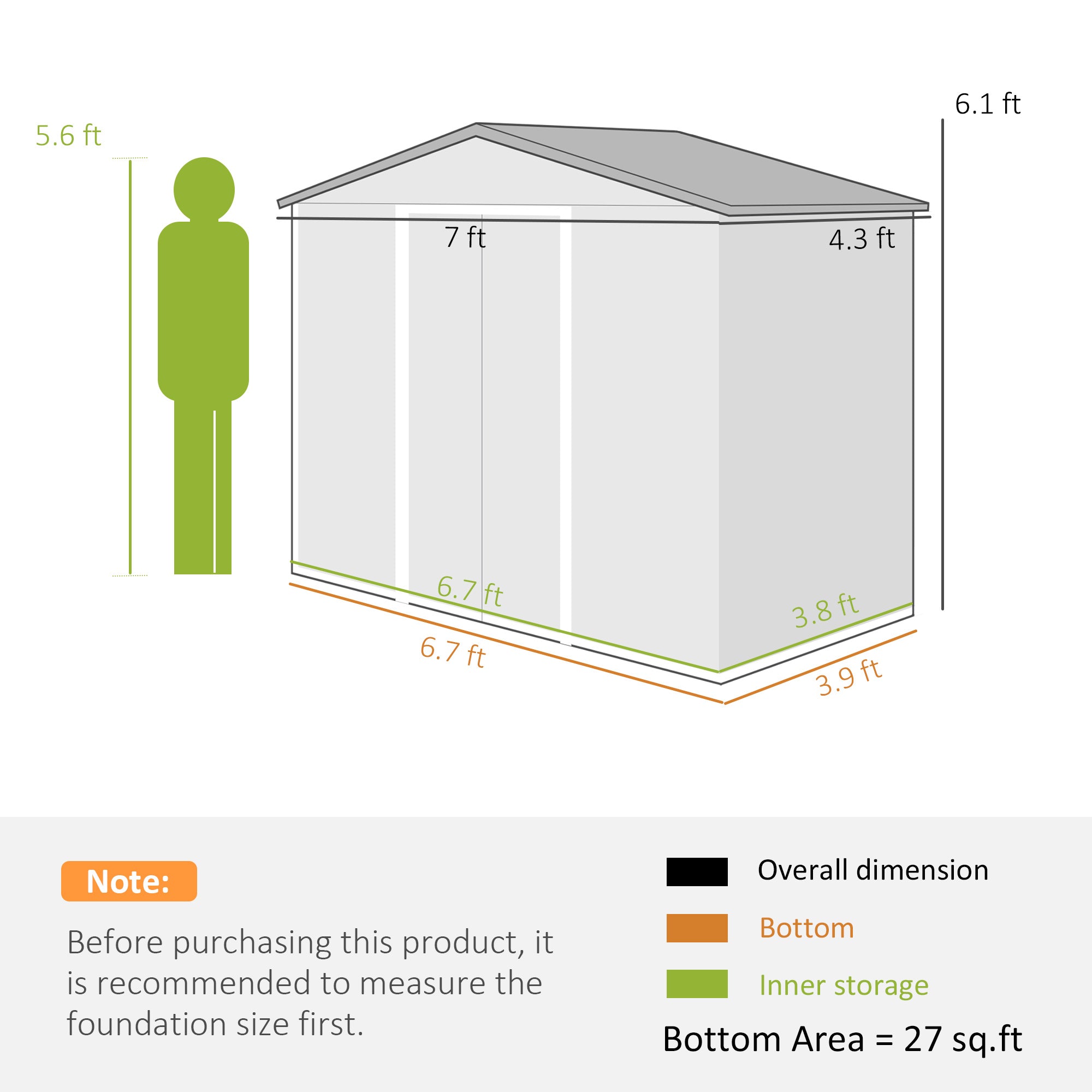 7' x 4' Outdoor Storage Shed, Garden Tool Metal Shed with Foundation Kit, Double Lockable Door, Air Vents and Sloping Roof, for Backyard, Patio, Lawn