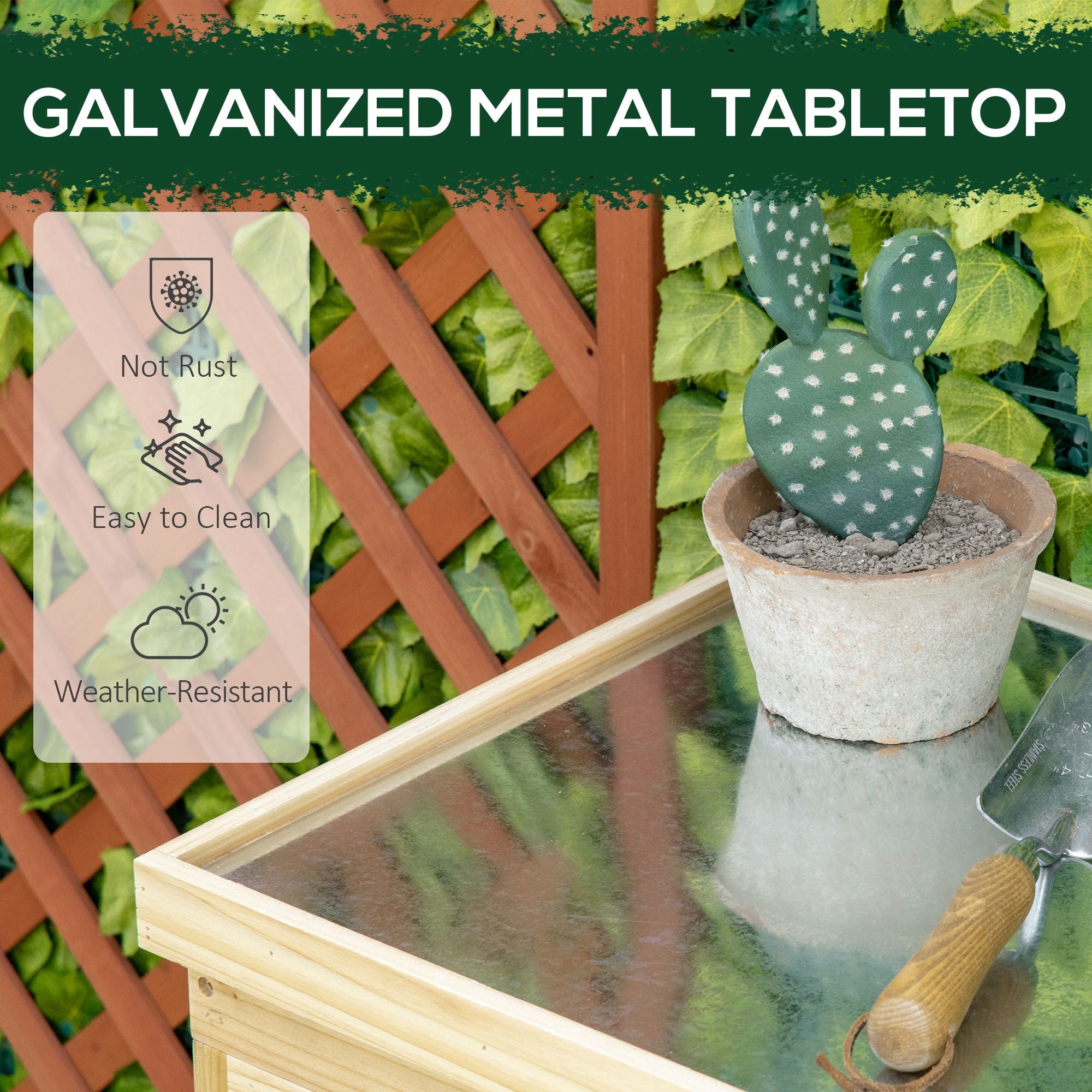 Outdoor Storage Cabinet, Outdoor Tool Shed with Galvanized Top and Two Shelves for Yard Tools or Pool Accessories