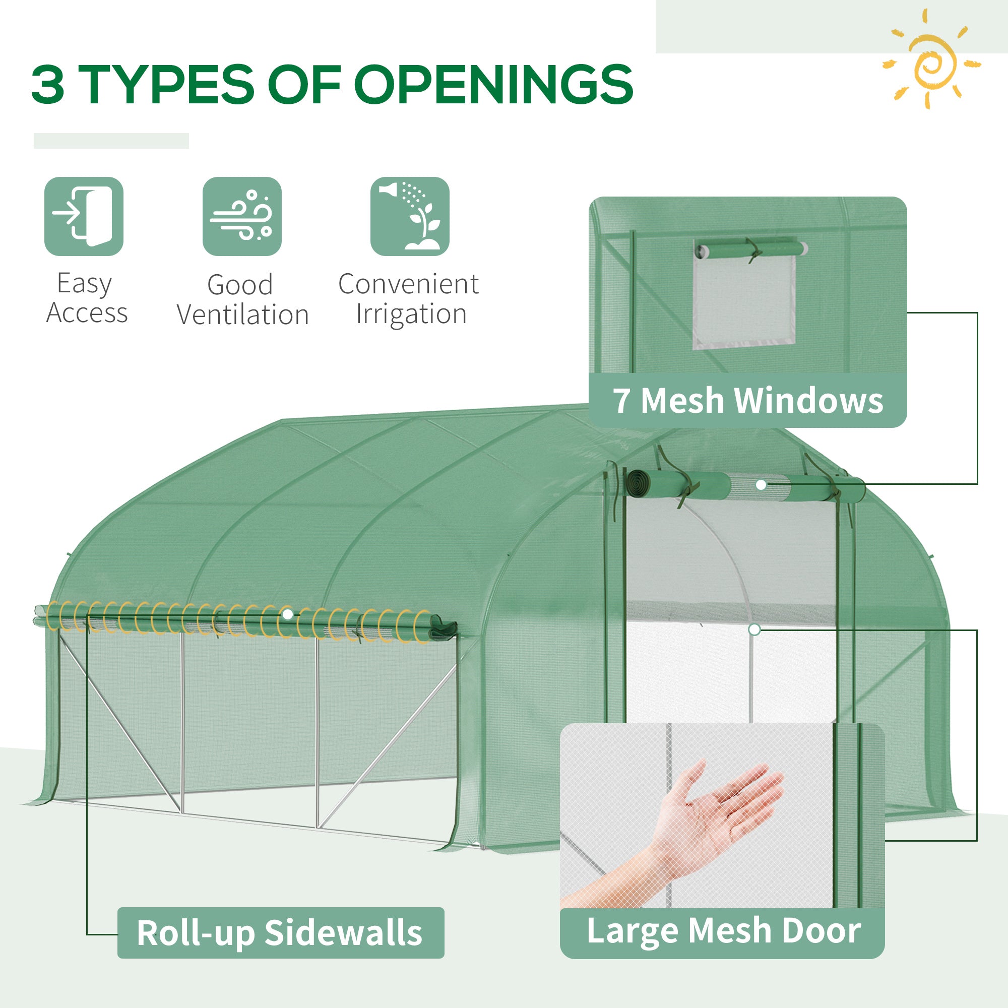 11.5' x 10' x 6.5' Walk-in Tunnel Greenhouse, Green House with Zippered Mesh Door, 7 Mesh Windows & Roll-up Sidewalls, Upgraded Gardening Plant Hot House with Galvanized Steel Hoops