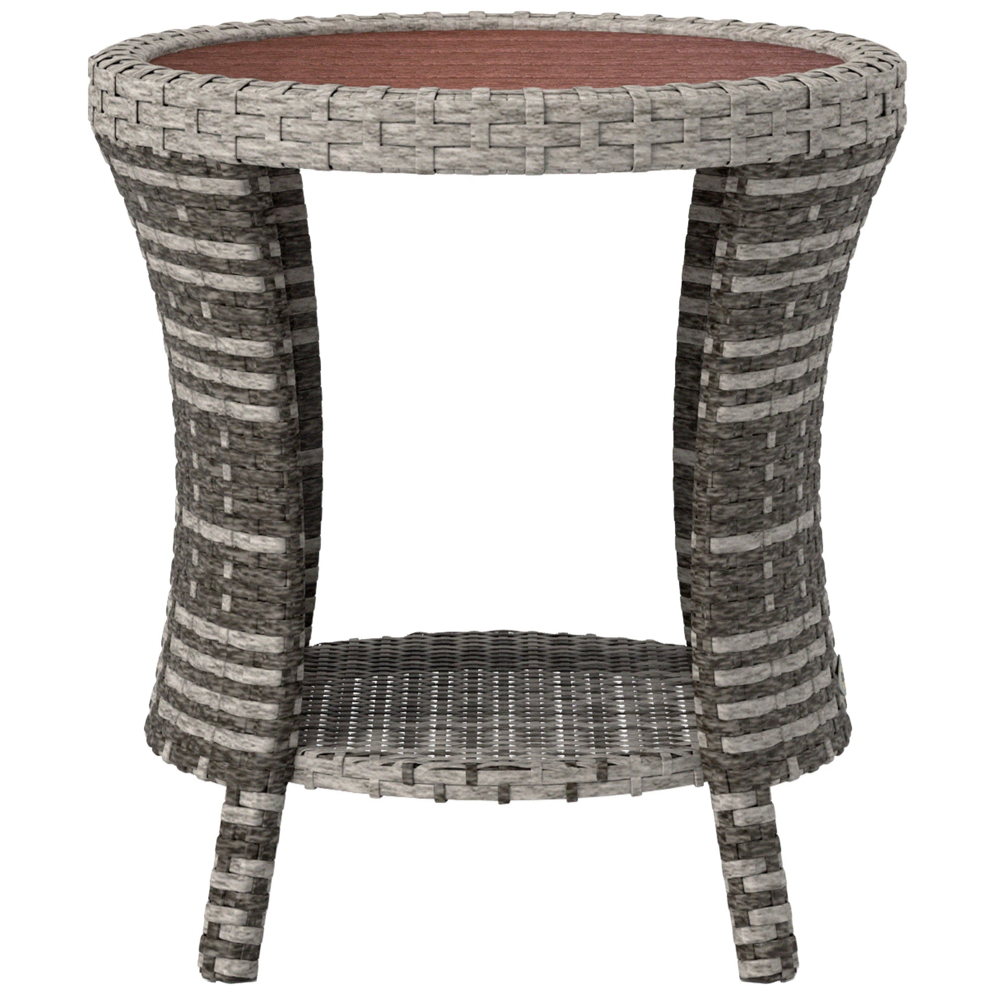 18" Wicker Outdoor Coffee Table, PE Rattan Patio Side Table with 2-Tier Storage, Composite Wood Top