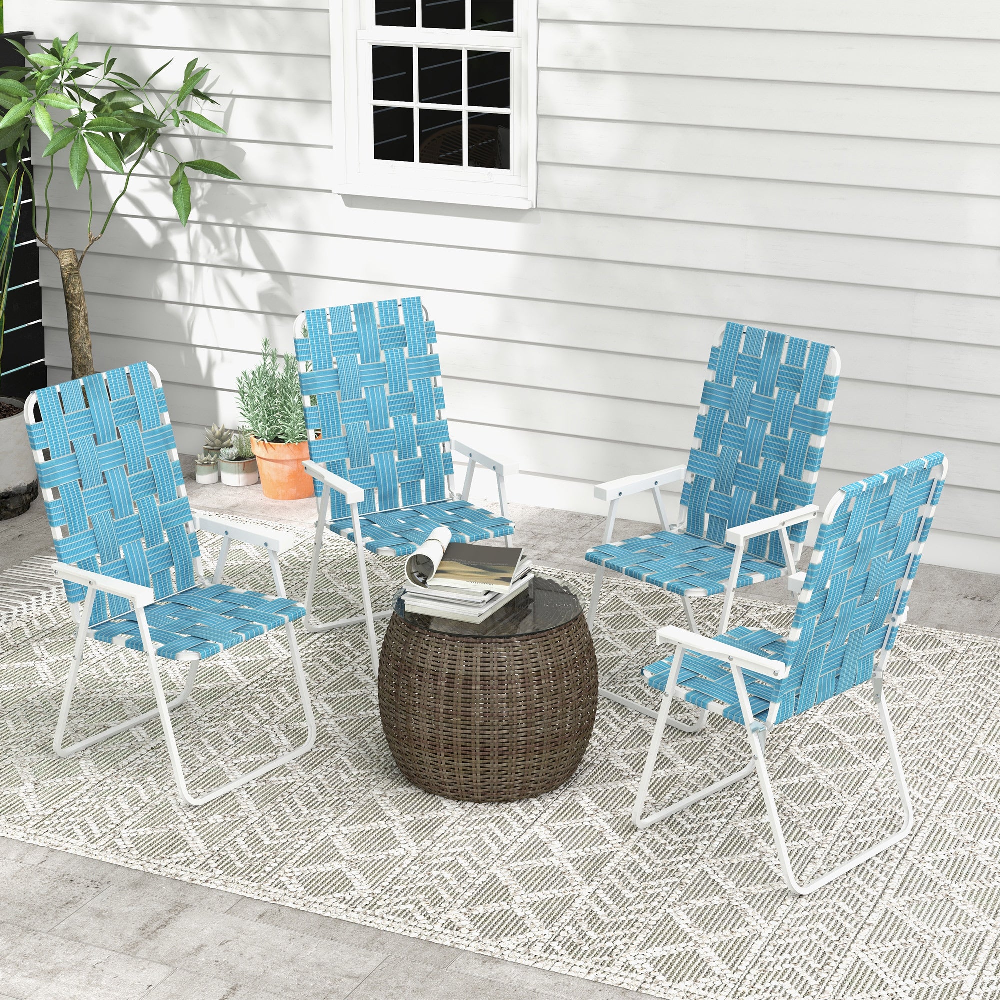 Set of 4 Patio Folding Chairs, Classic Outdoor Camping Chairs, Portable Lawn Chairs w/ Armrests