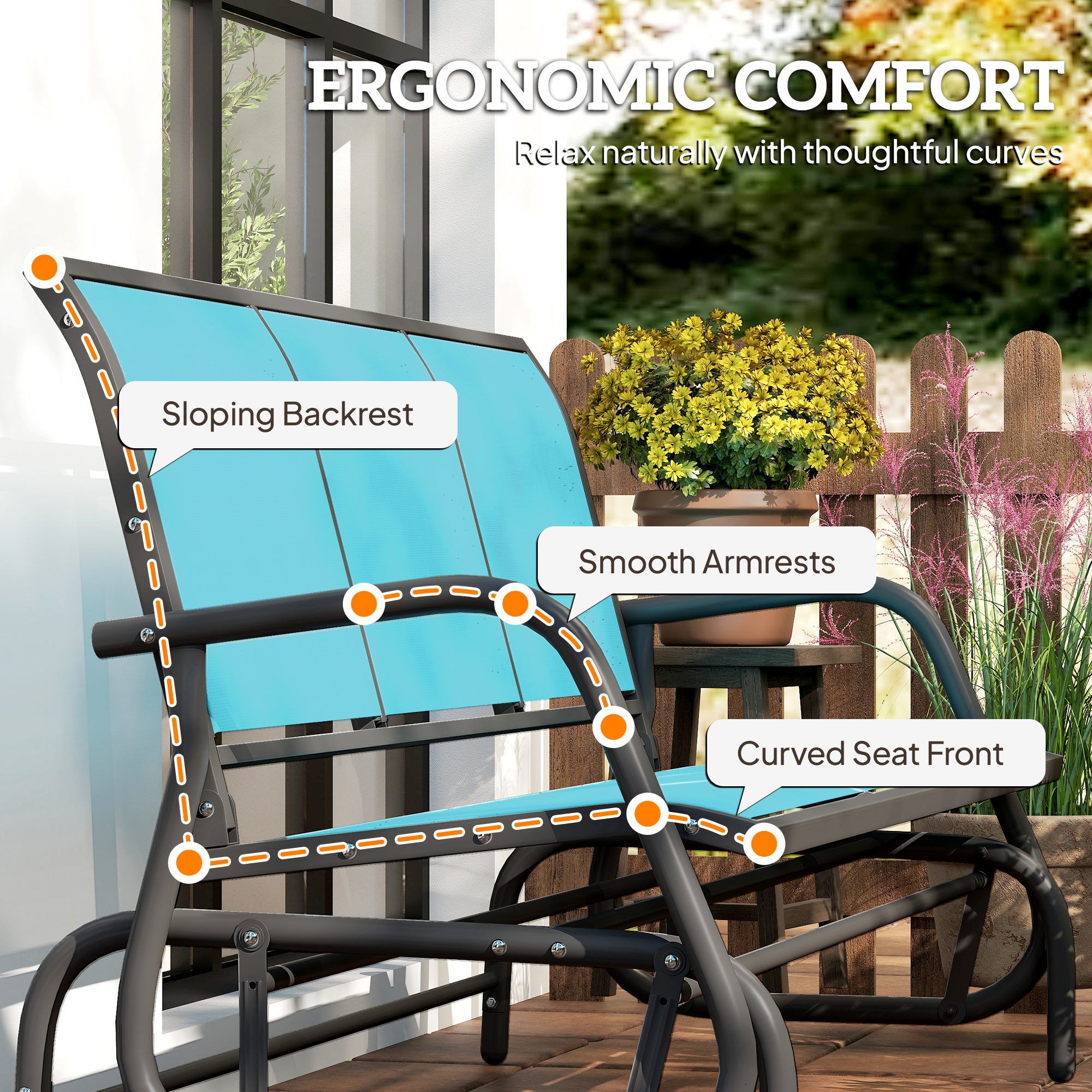 3-Person Outdoor Patio Glider Bench, Porch Glider Swing with 3 Seats, Breathable Mesh Fabric, Metal Frame