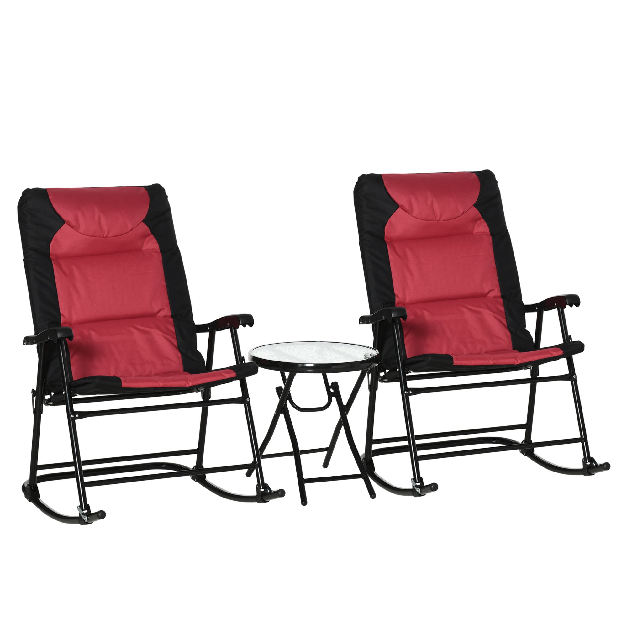 3 Piece Outdoor Folding Rocking Chair and Table Set - Blue and Gray