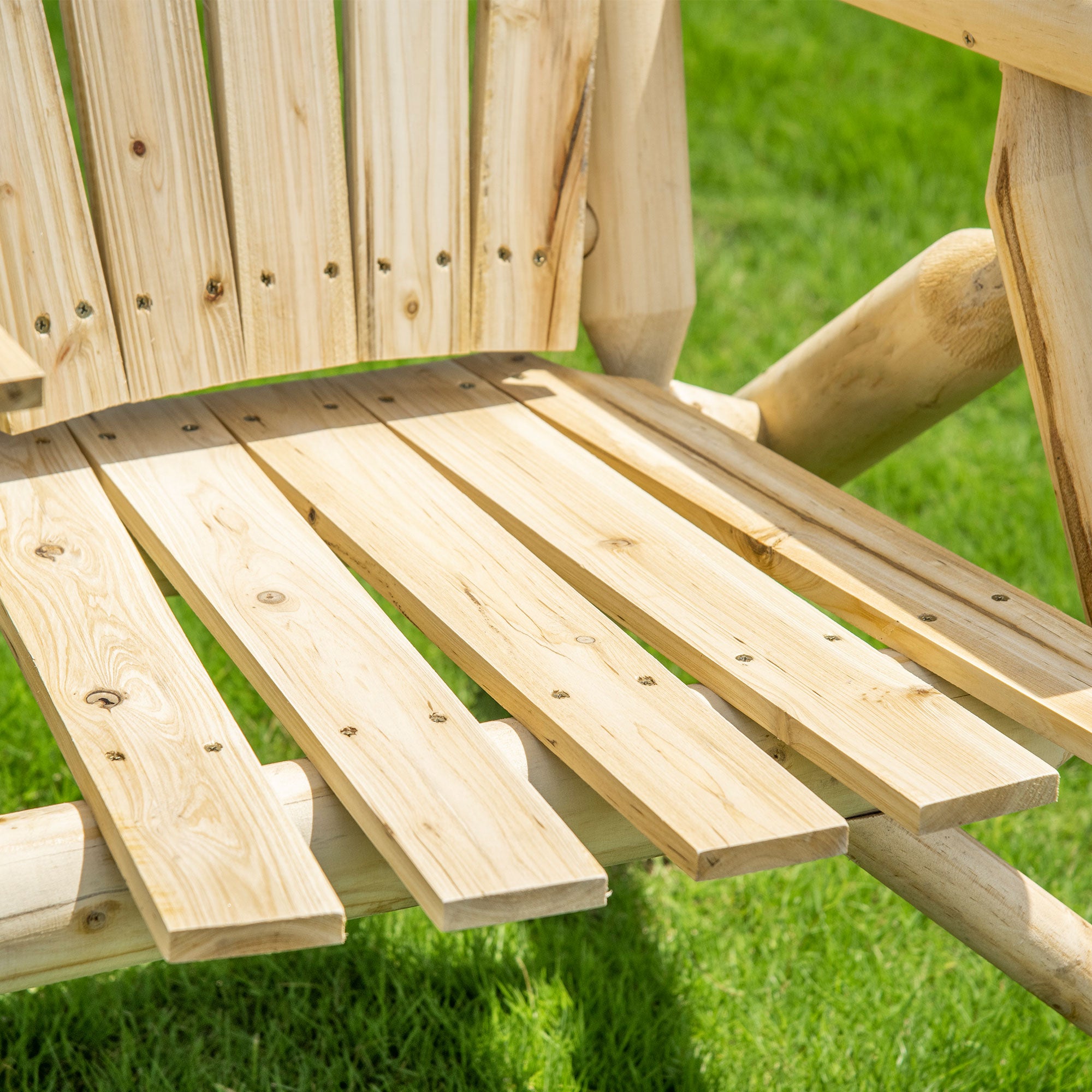 2-Seat Wooden Adirondack Chair, Patio Bench with Table, Outdoor Loveseat Fire Pit Chair for Porch, Backyard, Deck