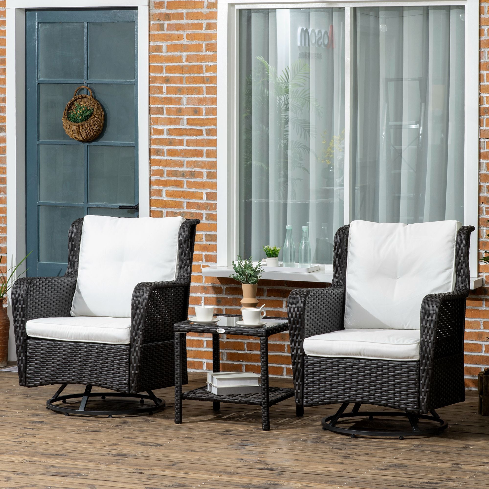 Patio Bistro Set, Porch Furniture with 360° Rotation & Rocking Function, 28.25"x30.75"x36.25"