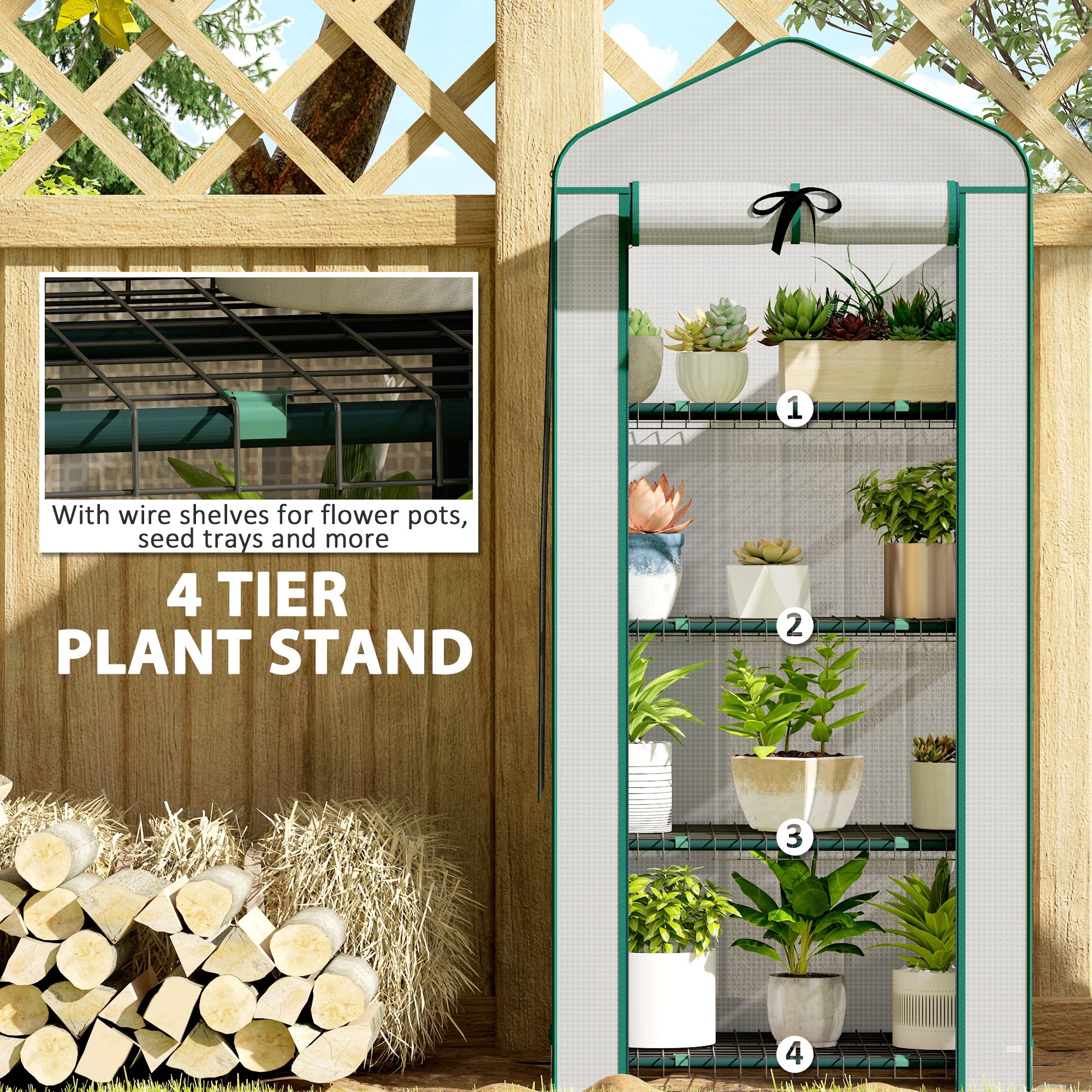 Mini Greenhouse with Screen Roof, 4 Tier Portable Small Greenhouse with High Strength PE Cover
