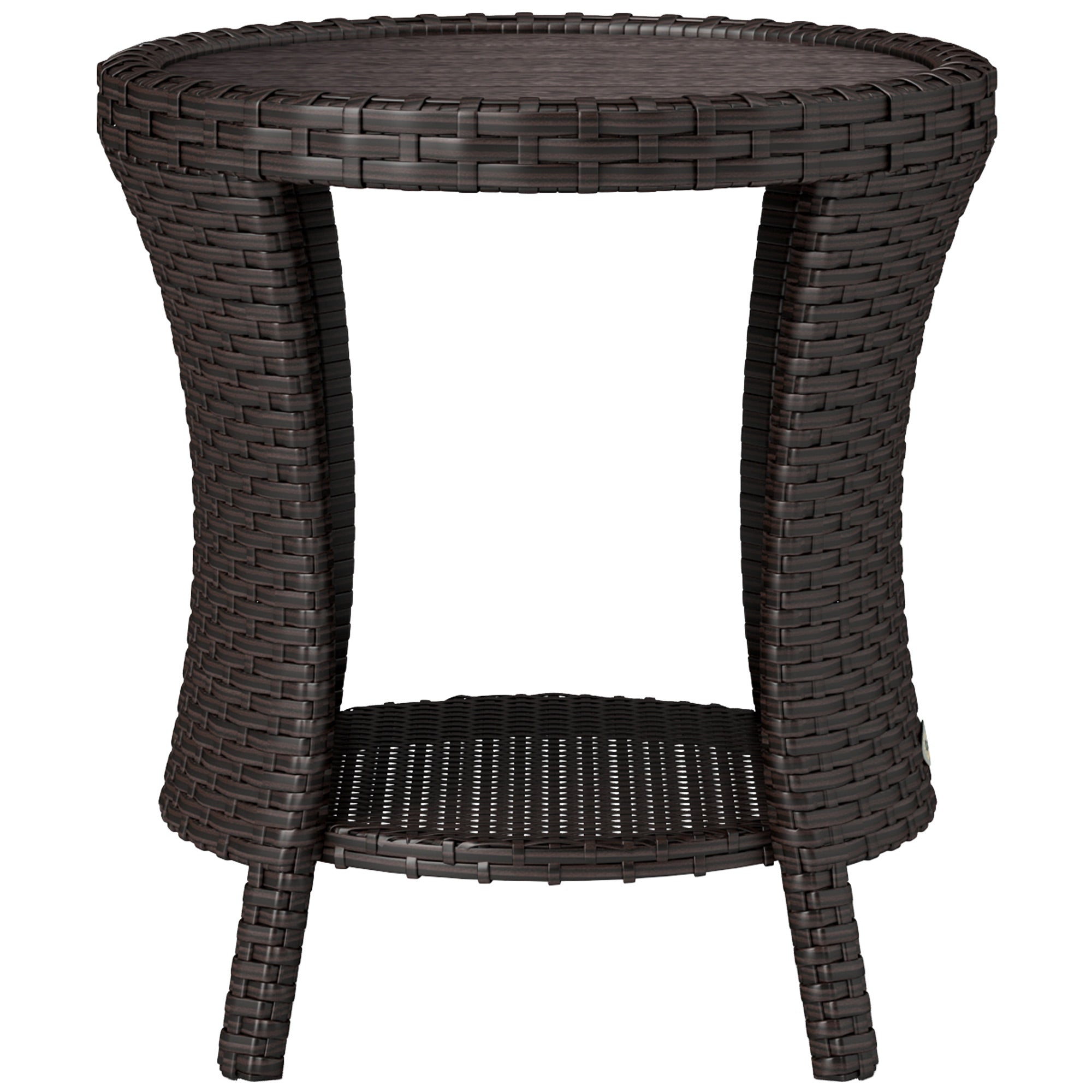 18" Wicker Outdoor Coffee Table, PE Rattan Patio Side Table with 2-Tier Storage, Composite Wood Top