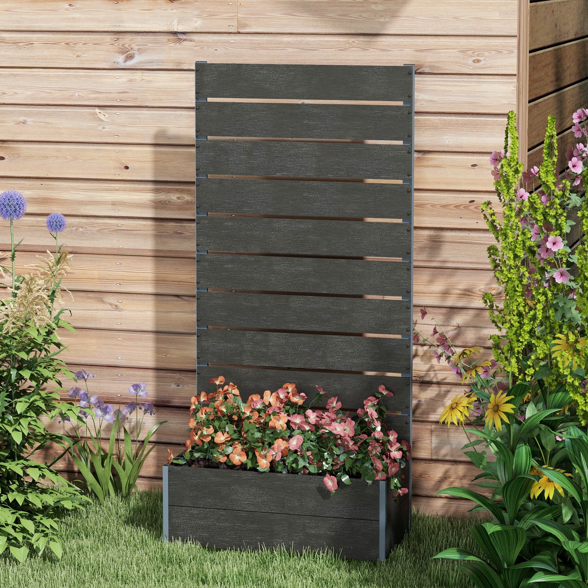 Trellis Planter for Climbing Plants, Raised Garden Bed with Trellis, Planter Box for Outdoor, 28.25" x 15" x 59"