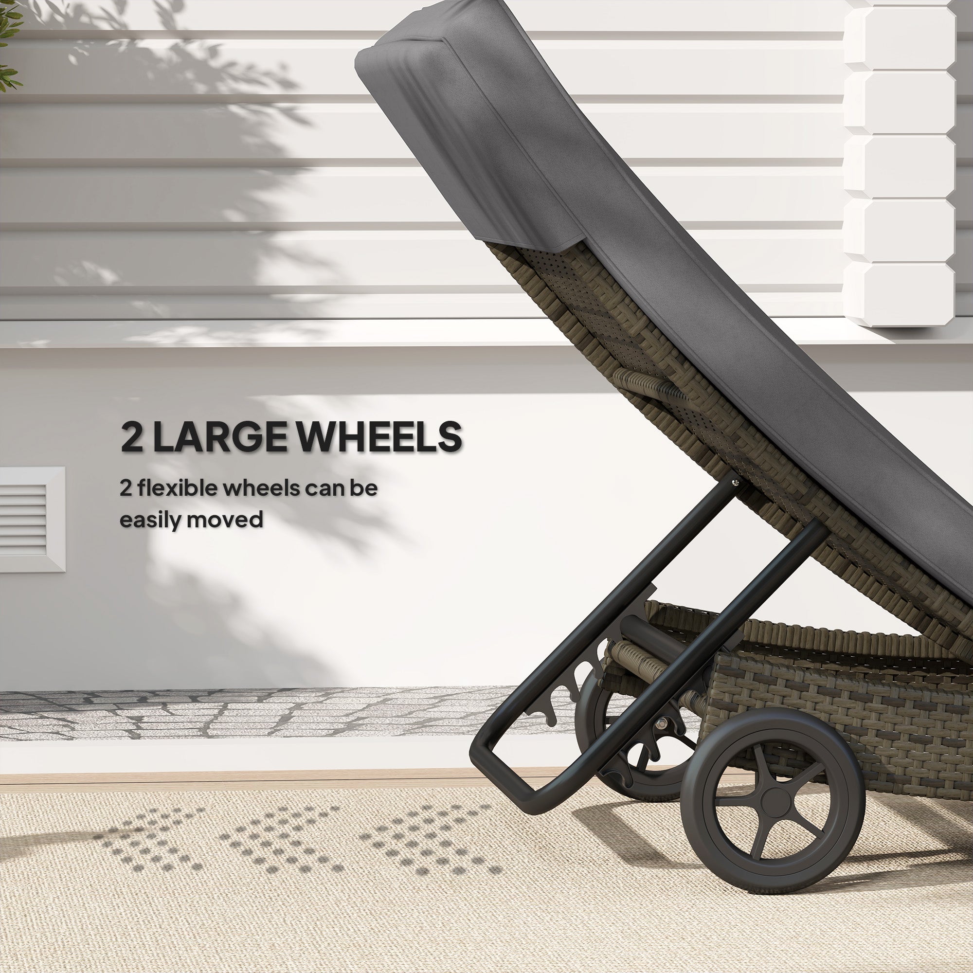 Patio Wicker Chaise Lounge Chair, Outdoor PE Rattan Sun lounger with Adjustable Backrest and 2 Wheels