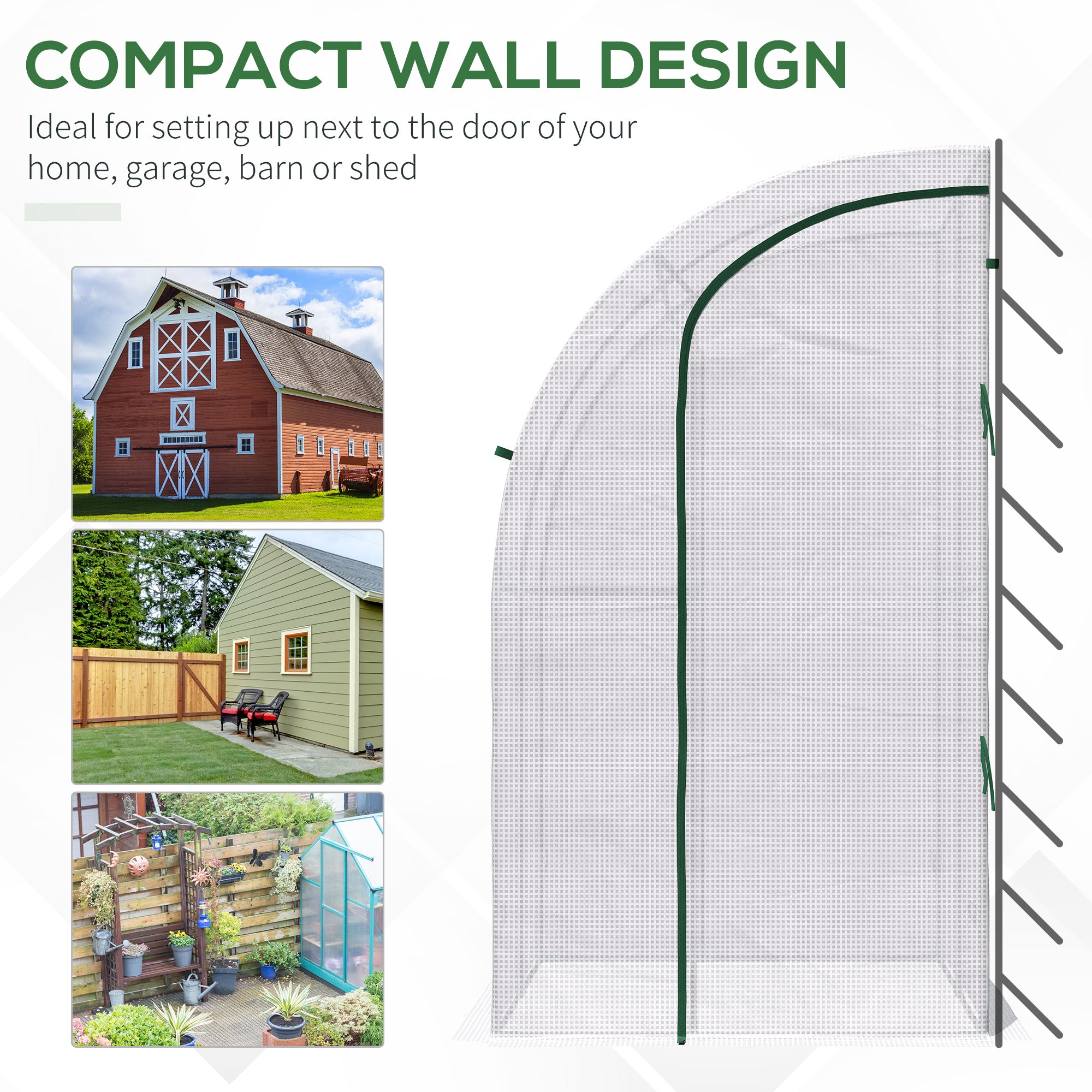 5' x 4' x 7' Outdoor Lean to Greenhouse, Walk-In Green House Plant Nursery with Roll-up Window, PE Cover, White
