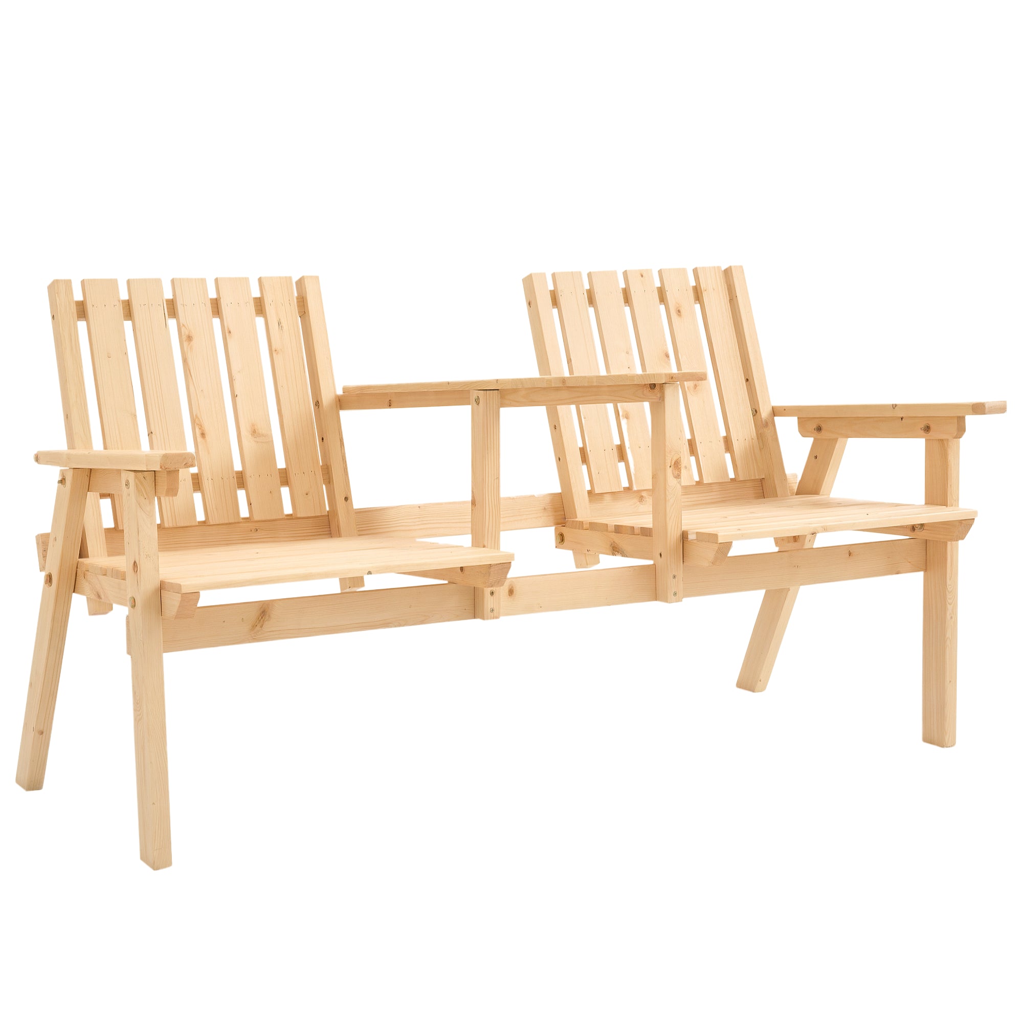 Patio Bench, Garden Bench with Middle Table and Umbrella Hole, Wooden Outdoor Bench for Patio, Porch, Poolside, Balcony