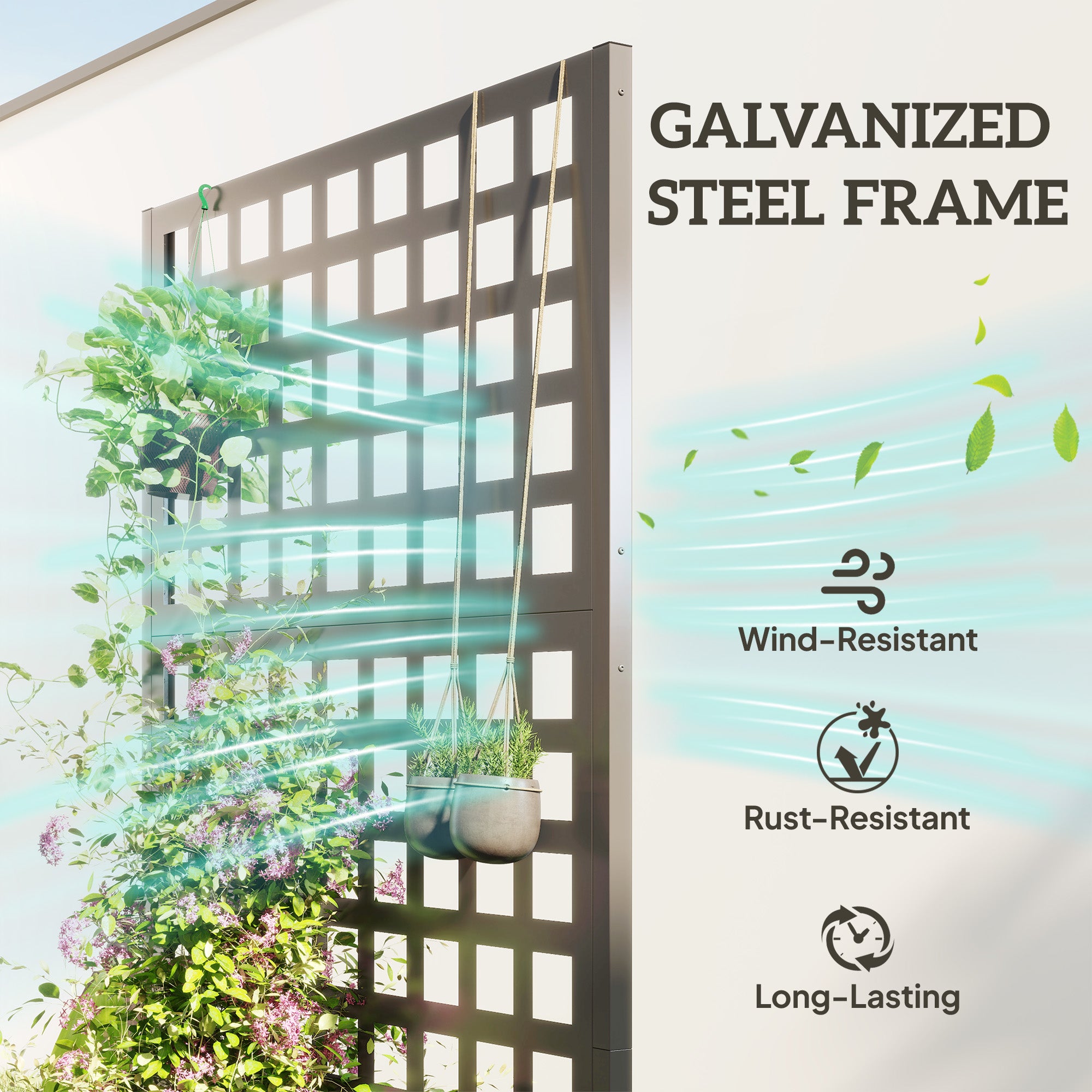 Galvanized Raised Garden Bed Planter Box with Trellis for Climbing Plants, Vegetable, Vines, 35" x 16" x 70"