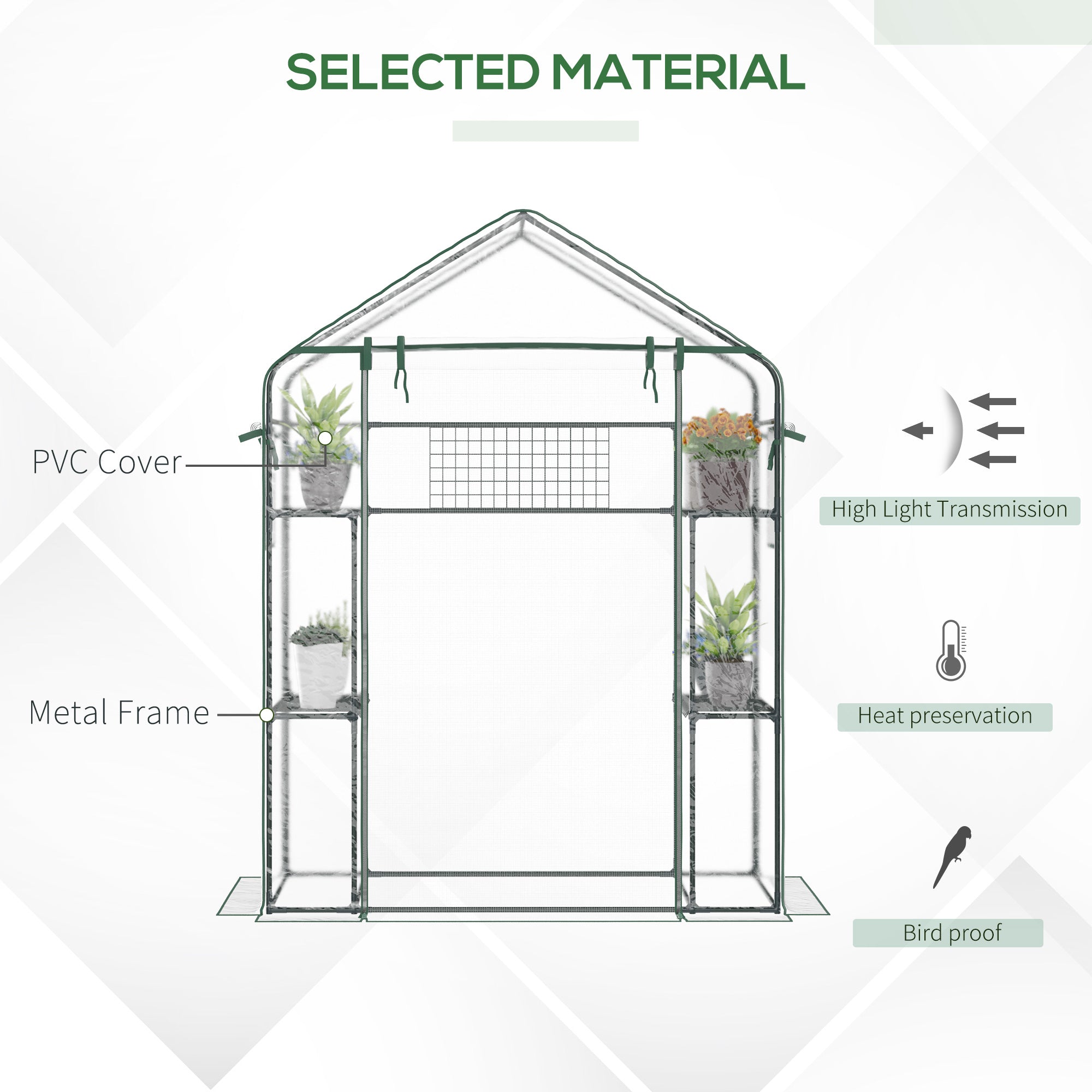 Outdoor Walk-in Mini Greenhouse with Mesh Door & Windows, Small Portable Garden Green House with 3 Tiers 6 Shelves, Trellis, & Plant Labels