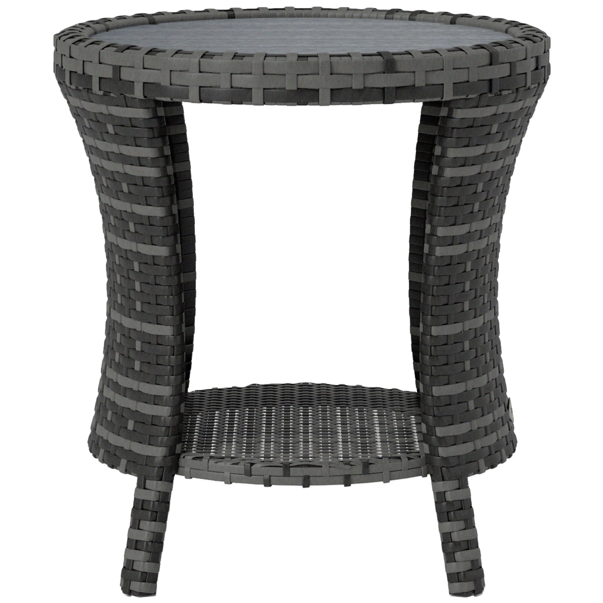 18" Wicker Outdoor Coffee Table, PE Rattan Patio Side Table with 2-Tier Storage, Composite Wood Top