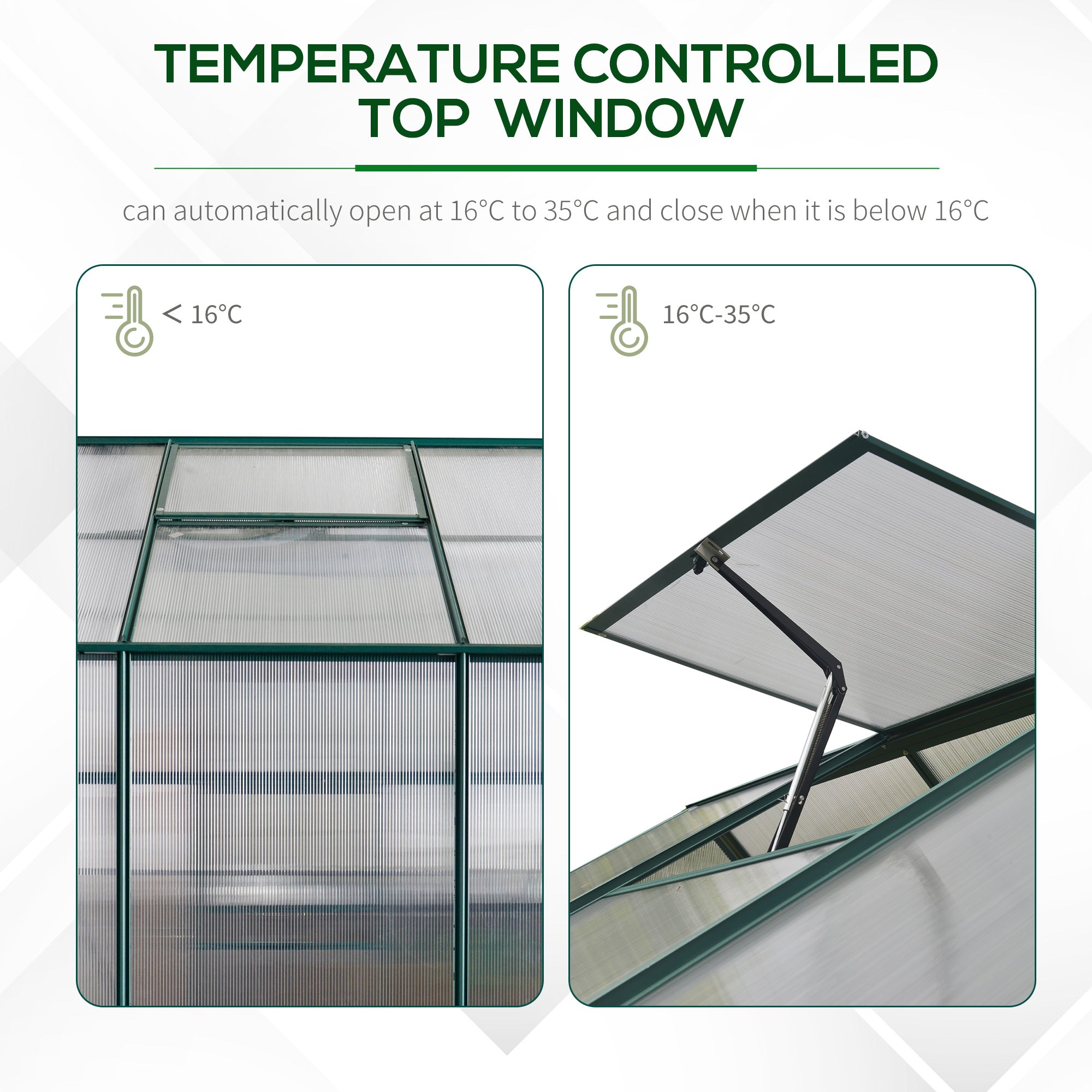 8' x 6' Greenhouse for Outdoors, Polycarbonate Greenhouse with Roof Vent and Rain Gutter, Aluminum Walk-in for Outside for Patio Backyard Garden, Green