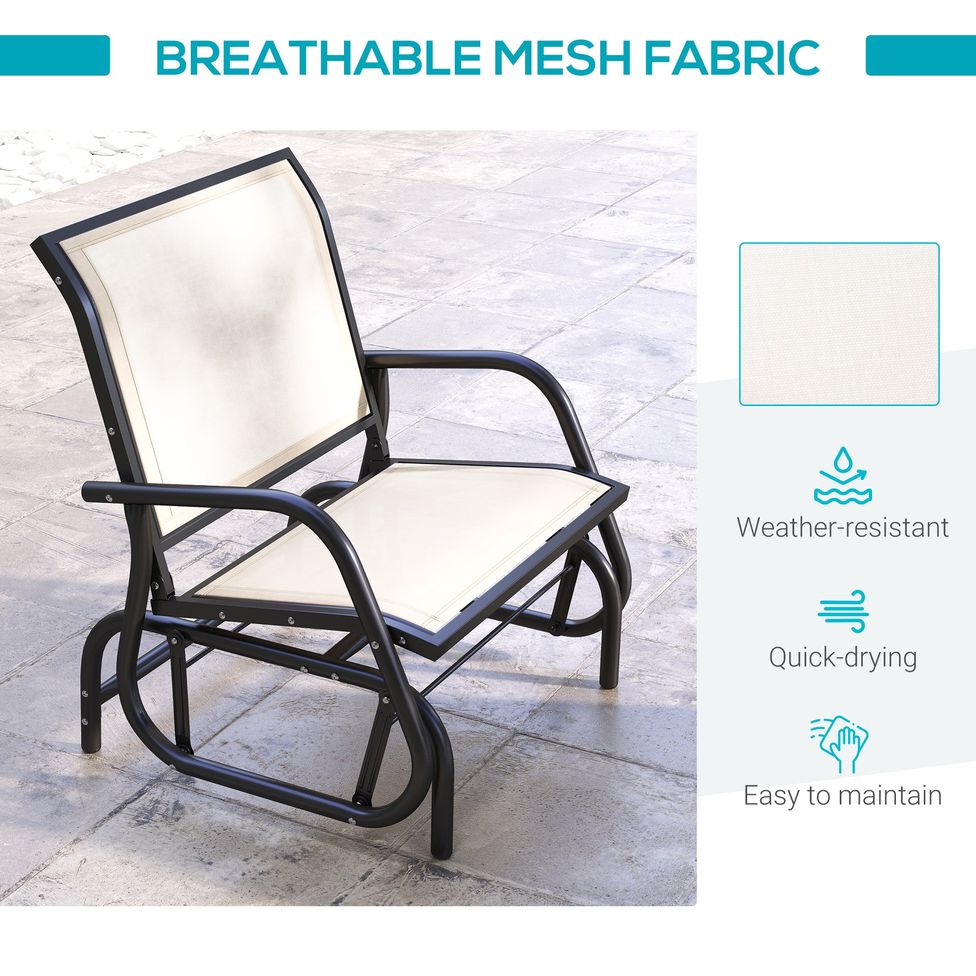 Outdoor Glider Chair, Steel Swing Chai with Curved Armrests for Porch, Garden, Poolside, Balcony