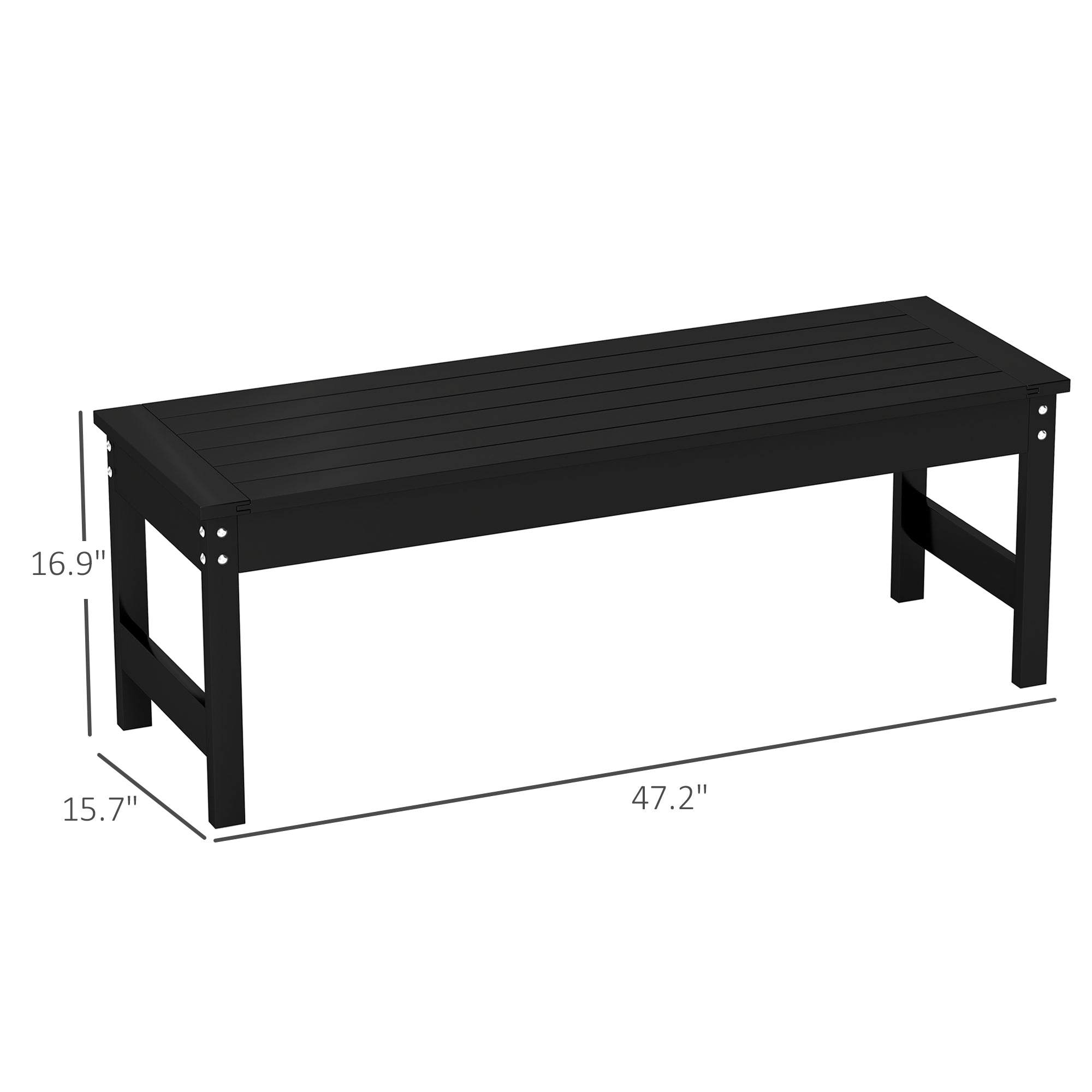 47" Outdoor Bench Seat, HDPE All-Weather Garden Bench, Backless Slatted Patio Bench for Yard, Porch, Park, Black