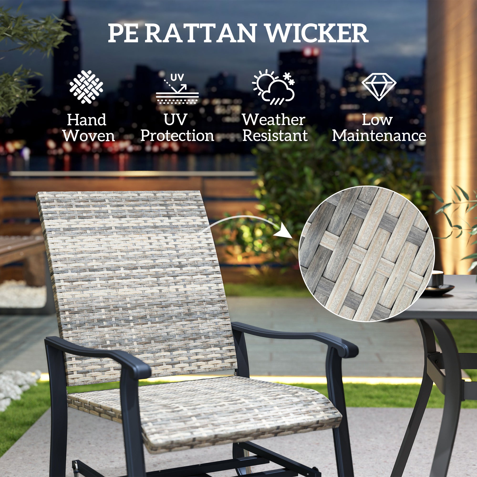 Wicker Rattan Swivel Patio Glider Chair Set of 2, Outdoor Glider Chair with Steel Frame, High Back, Armrests