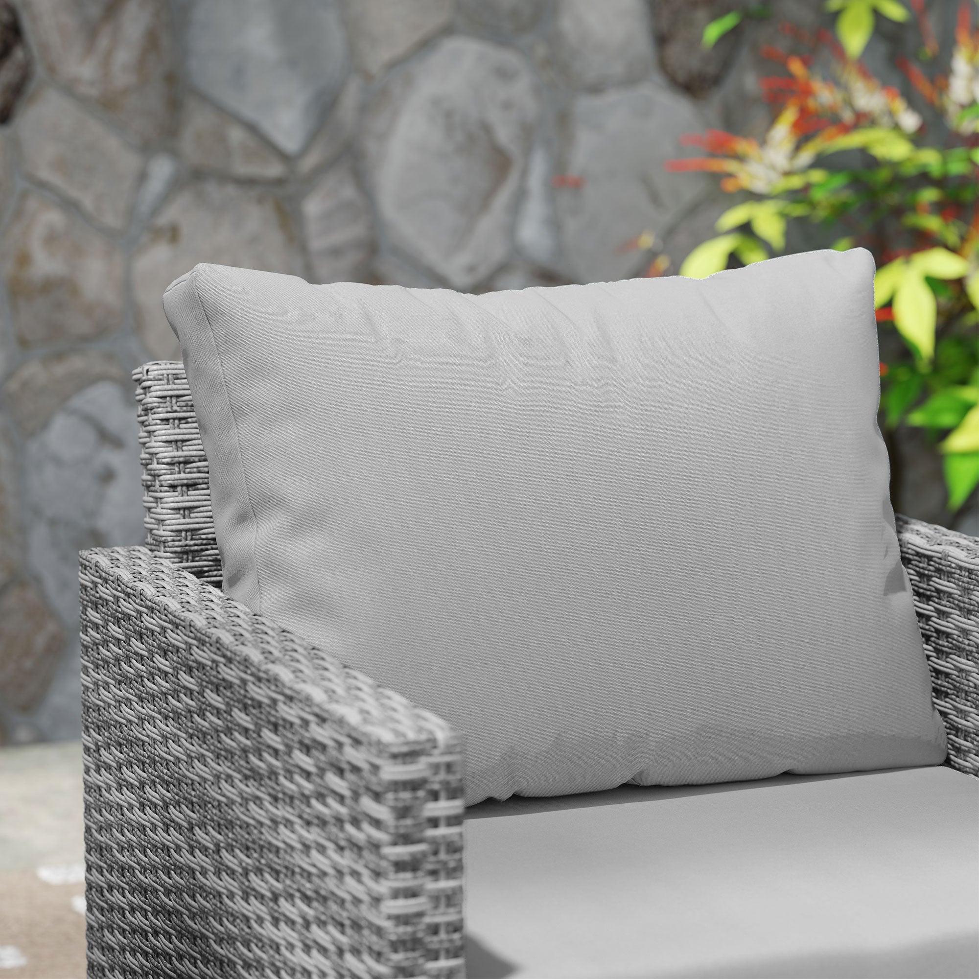 3PCS Patio Set, Wicker Bistro Set with Cushions, Rattan Chairs, Glass Coffee Table for Backyard, Porch, Balcony, Gray