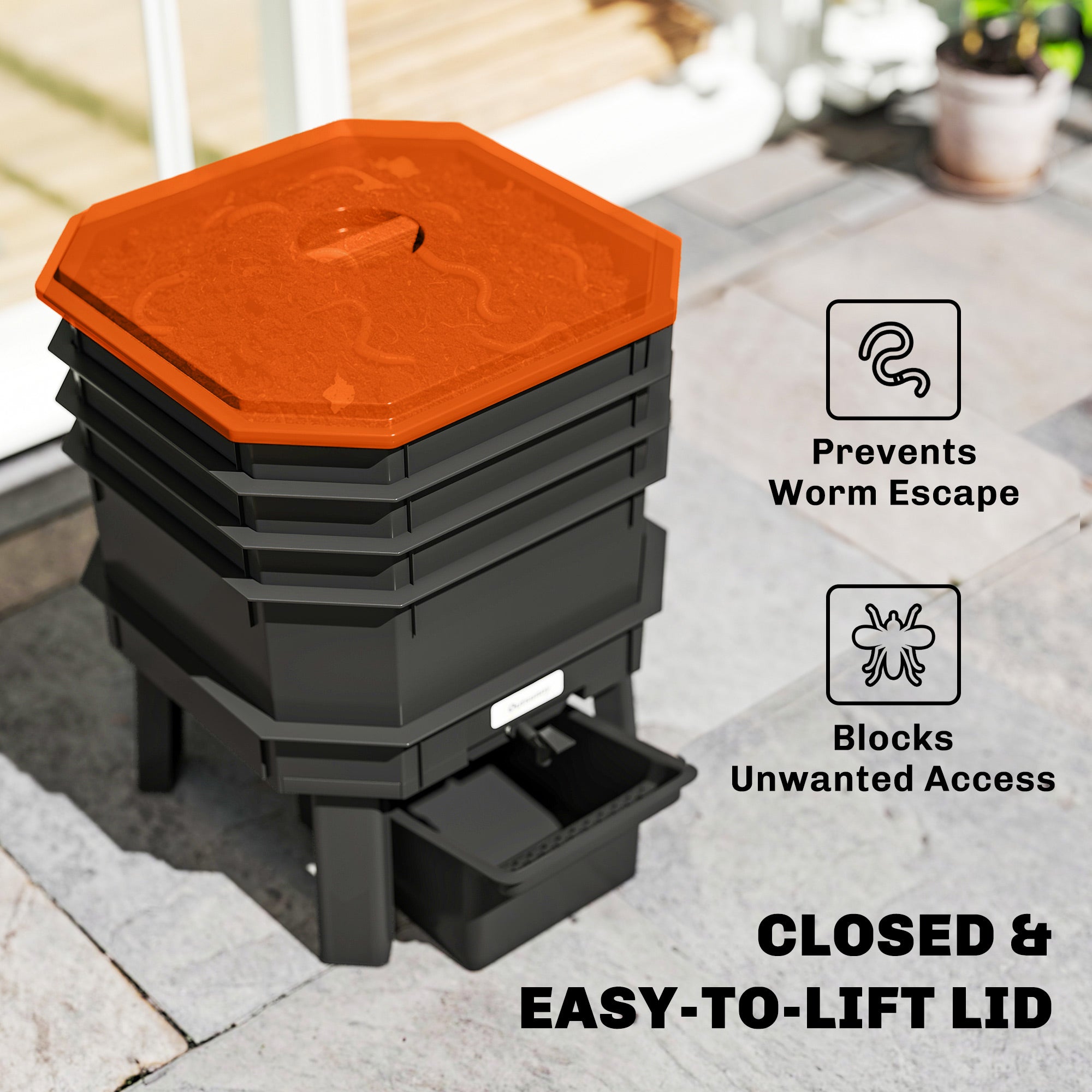 4-Tray Worm Composter Bin, 7.4 Gal Outdoor & Indoor Worm Composter for Recycling Food Waste